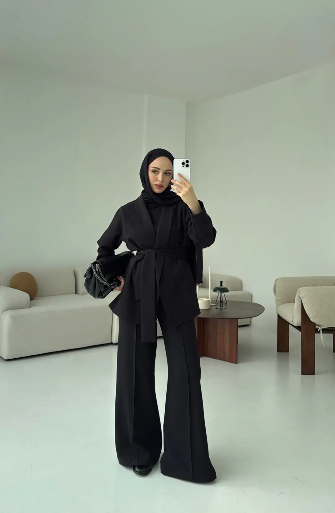 Krep Ceket Bağlamalı Takım Siyah