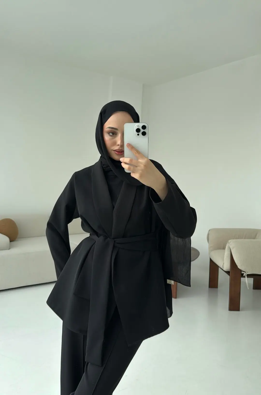 Krep Ceket Bağlamalı Takım Siyah - Görsel 4