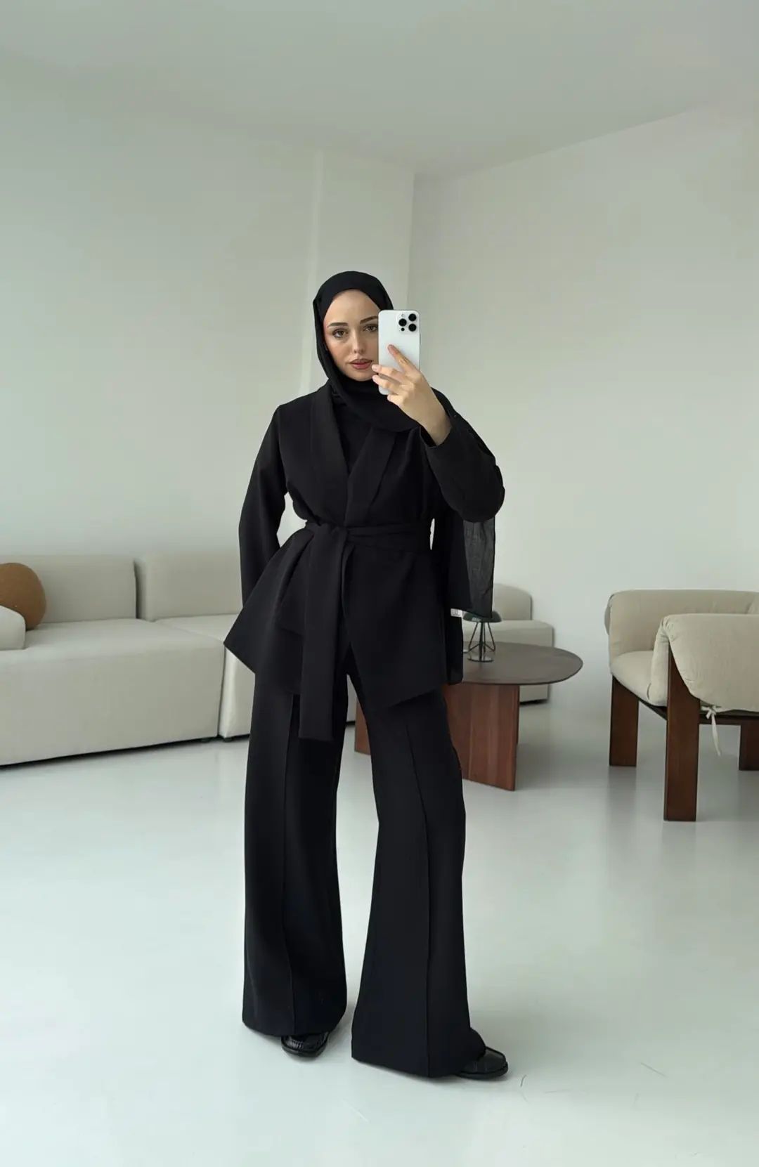 Krep Ceket Bağlamalı Takım Siyah - Görsel 5