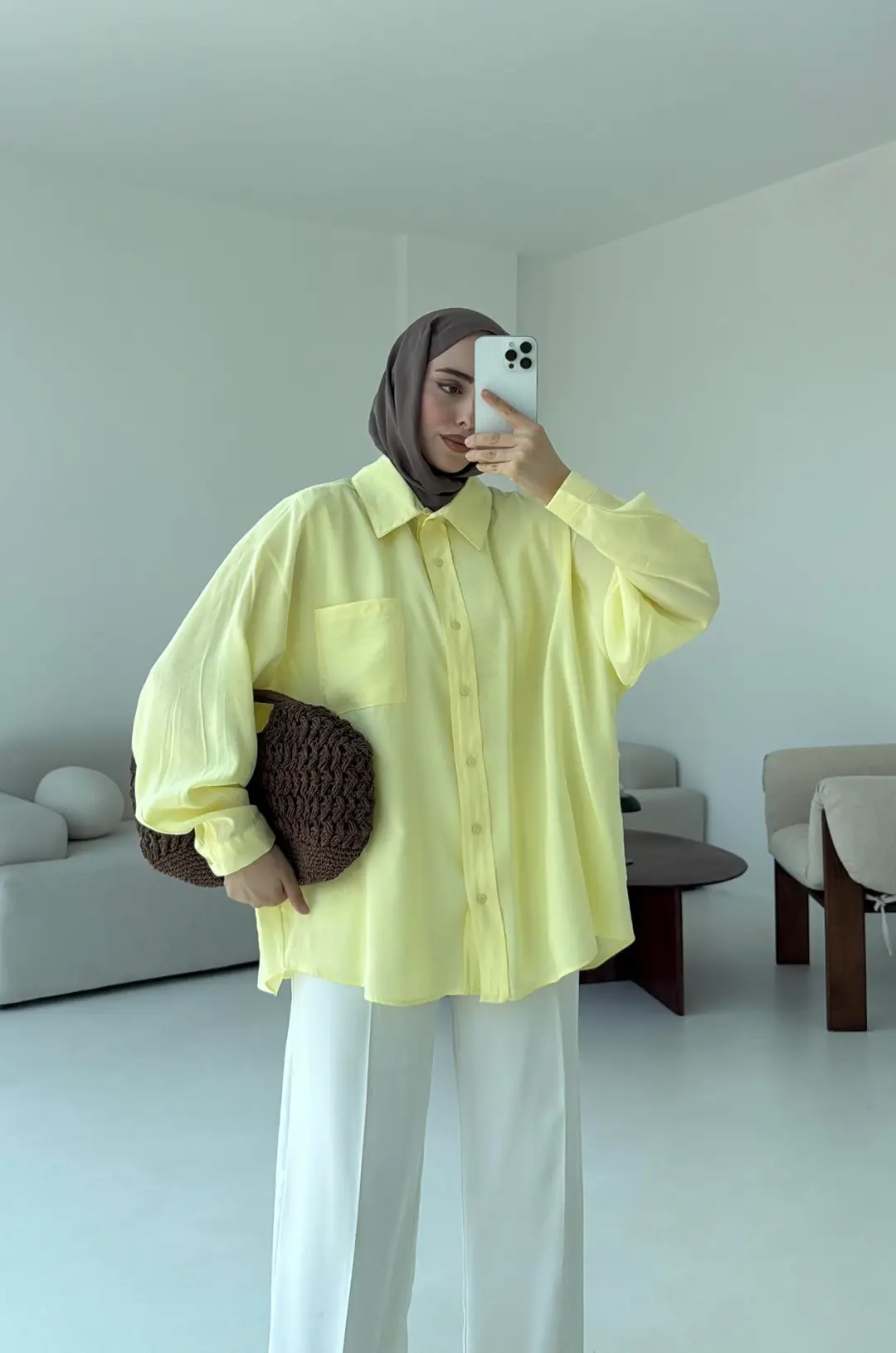 Krep Dökümlü Gömlek Sarı - Görsel 5