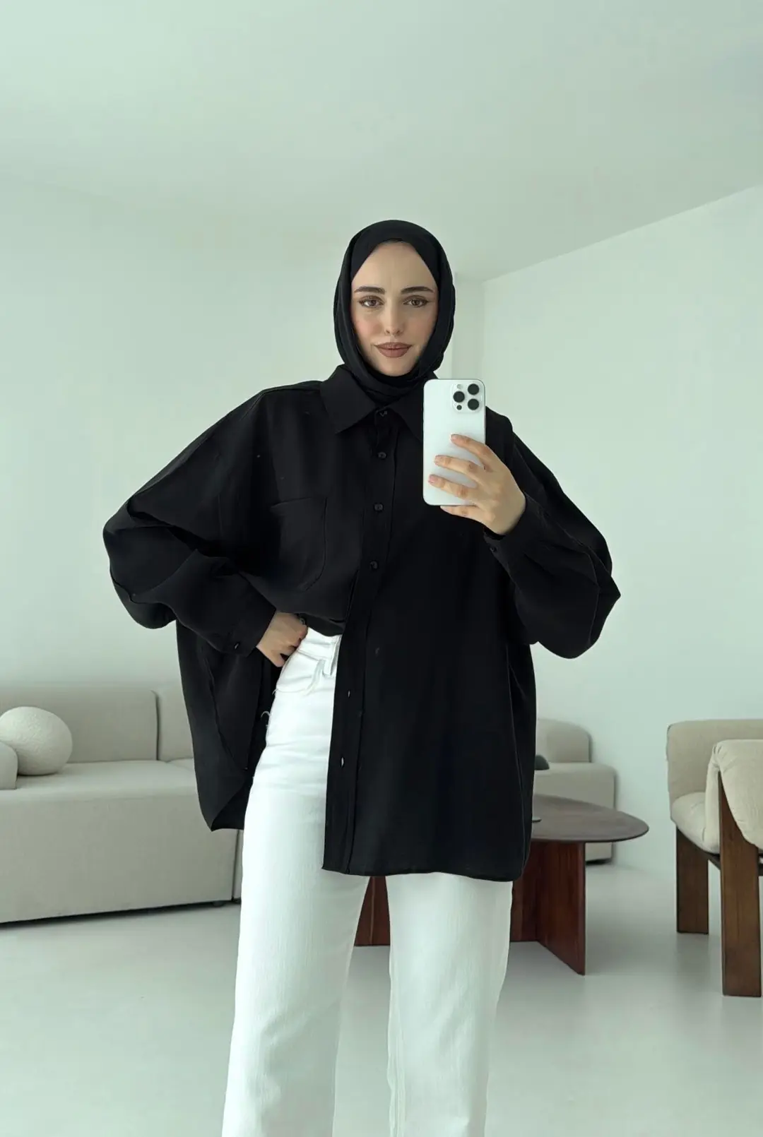 Krep Dökümlü Gömlek Siyah - Görsel 4