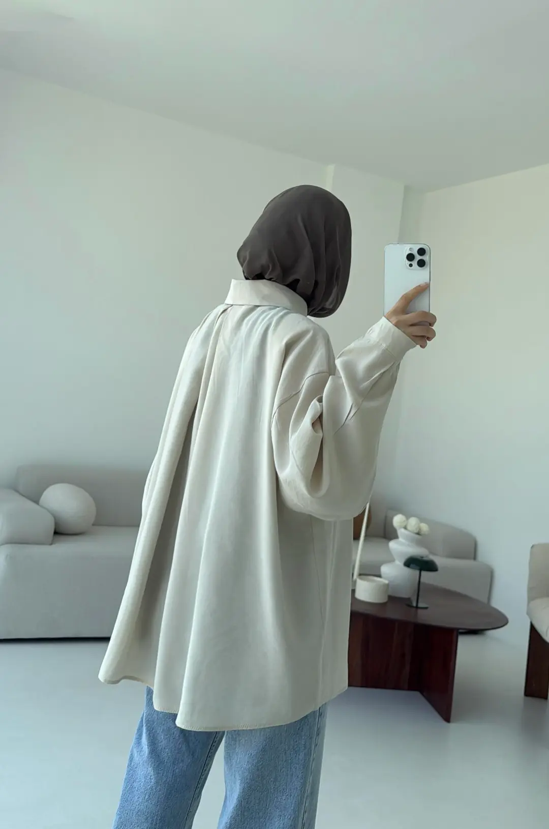 Krep Dökümlü Gömlek Taş - Görsel 6