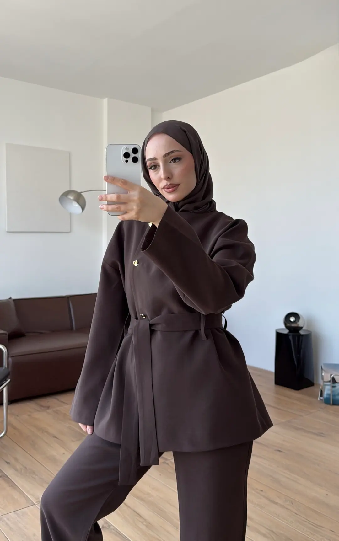 Kruvaze Asimetrik Takım Kahve - Görsel 6