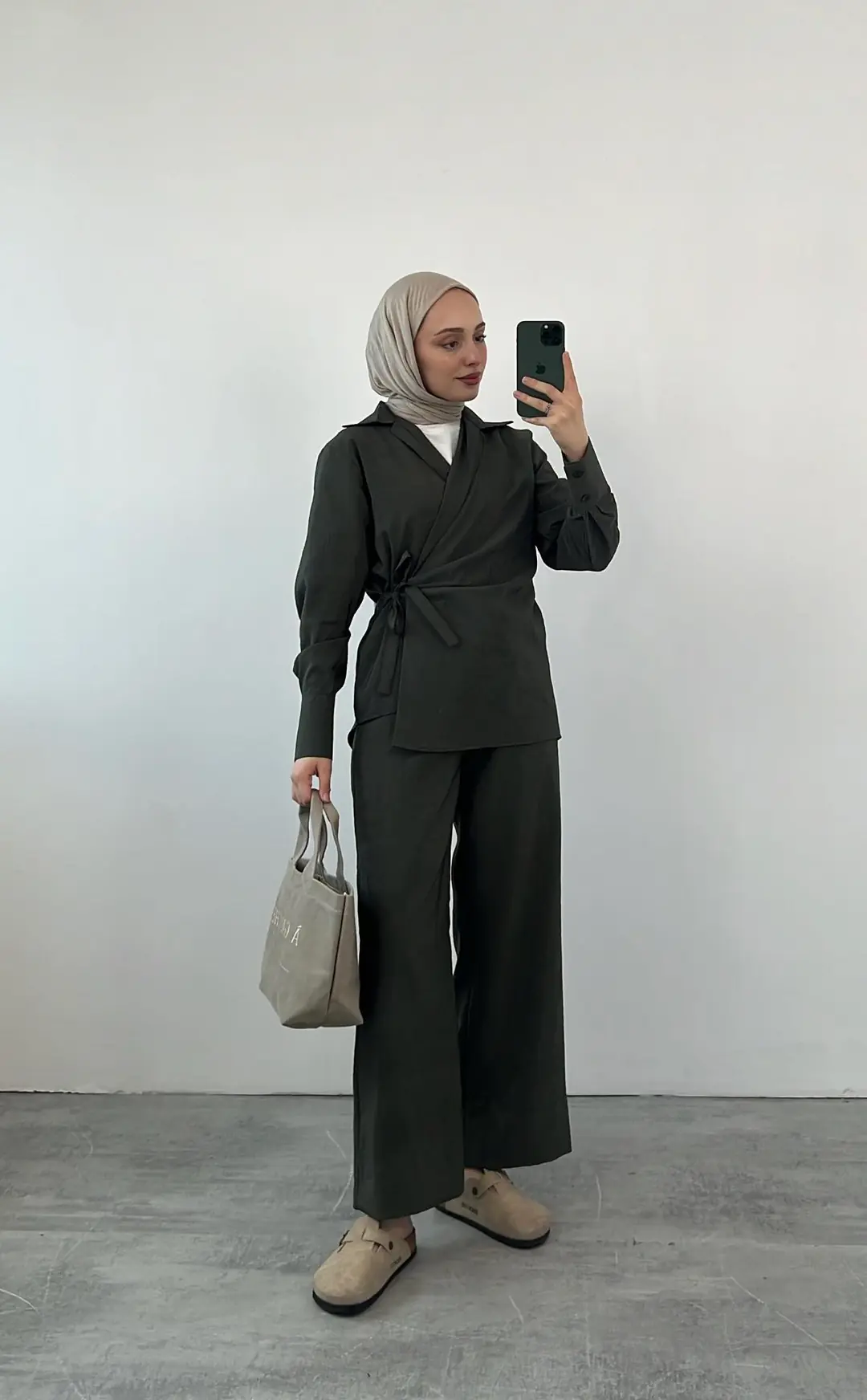 Kruvaze Gömlek Pantolon Takım Haki