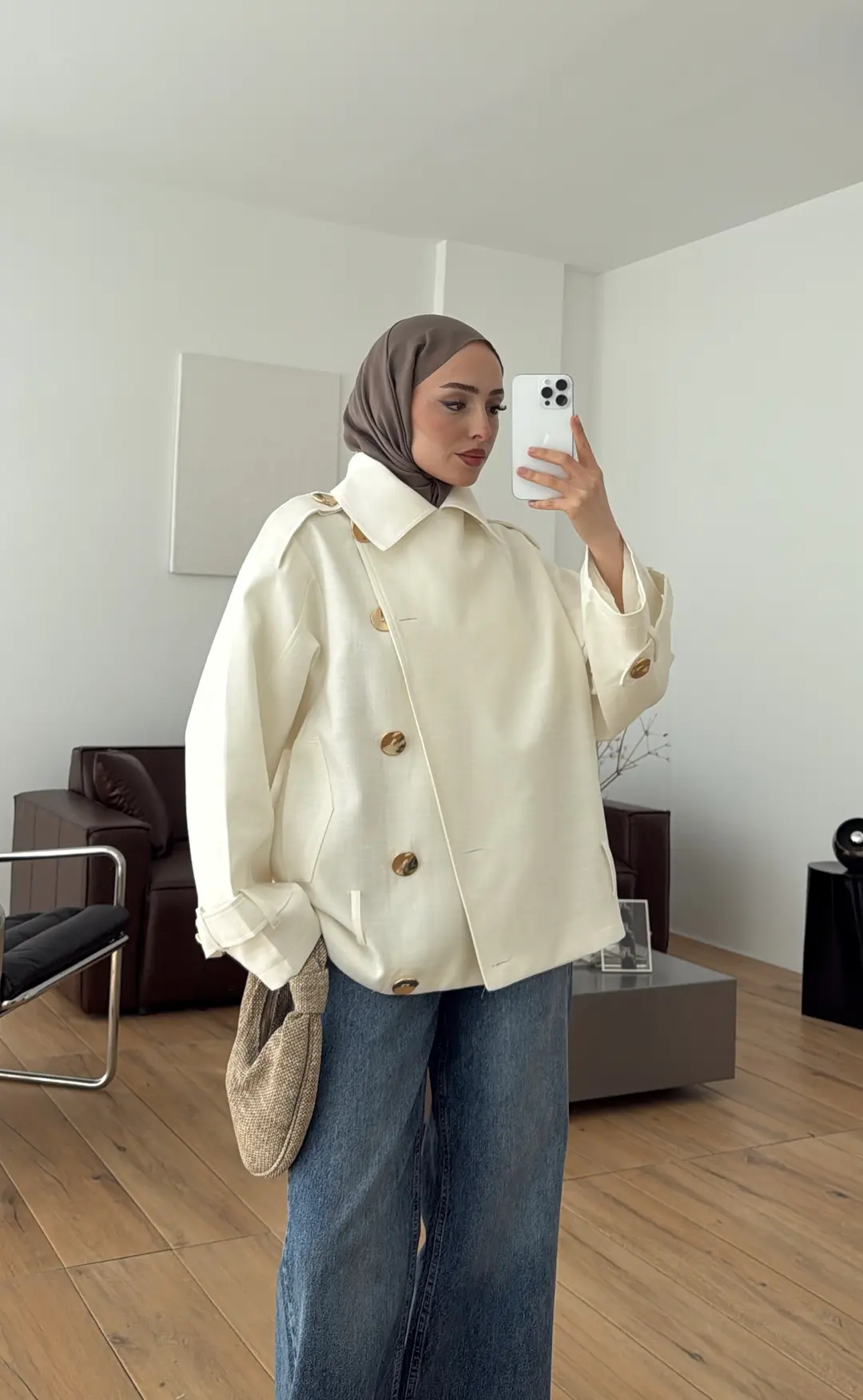 Kruvaze Trenç/Ceket Beyaz - Görsel 10