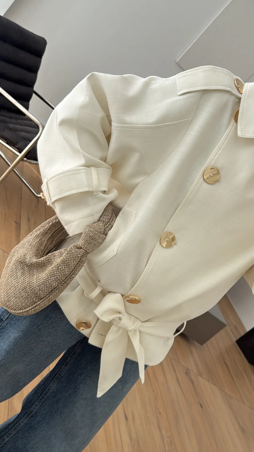 Kruvaze Trenç/Ceket Beyaz - Görsel 3