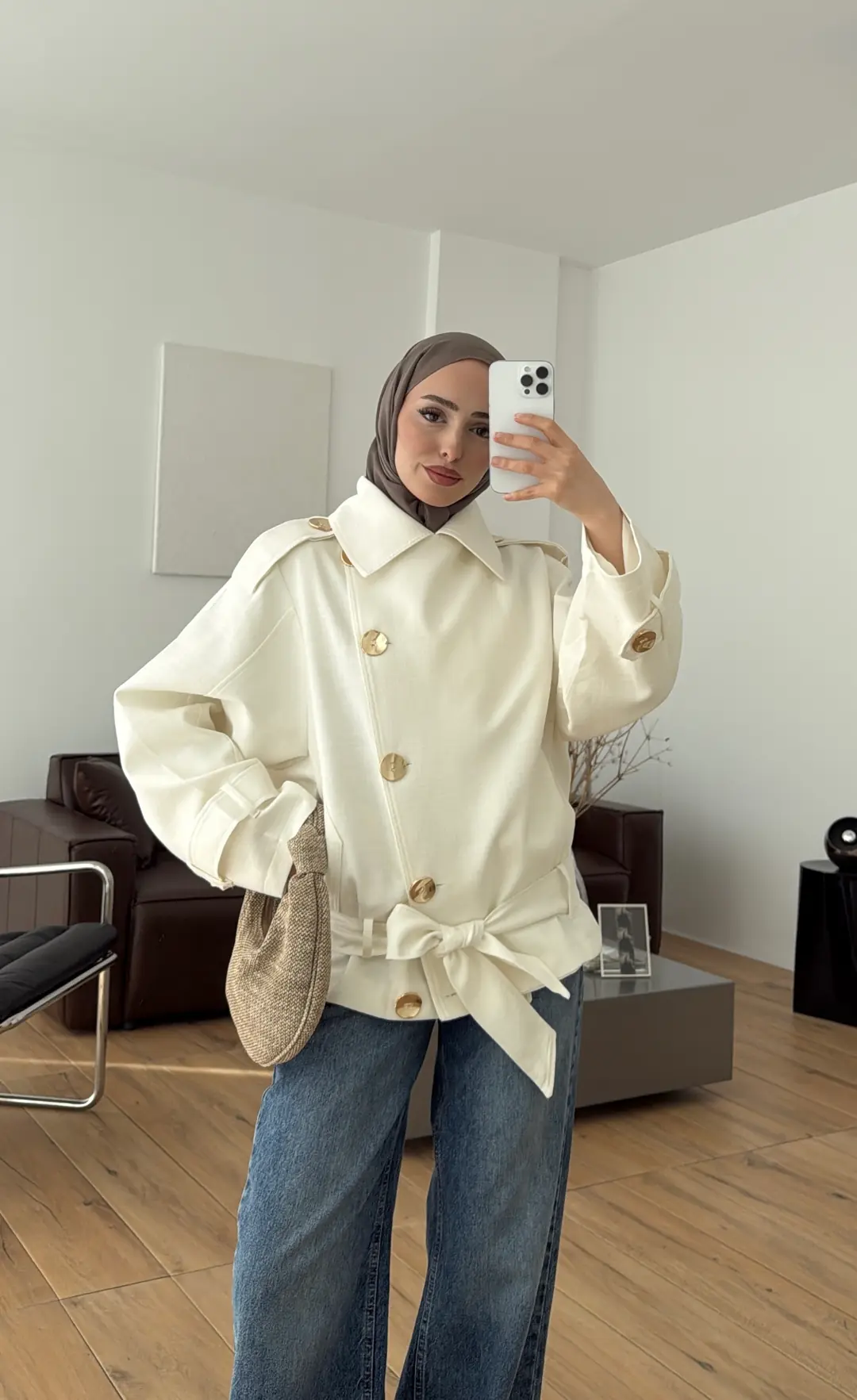 Kruvaze Trenç/Ceket Beyaz - Görsel 7