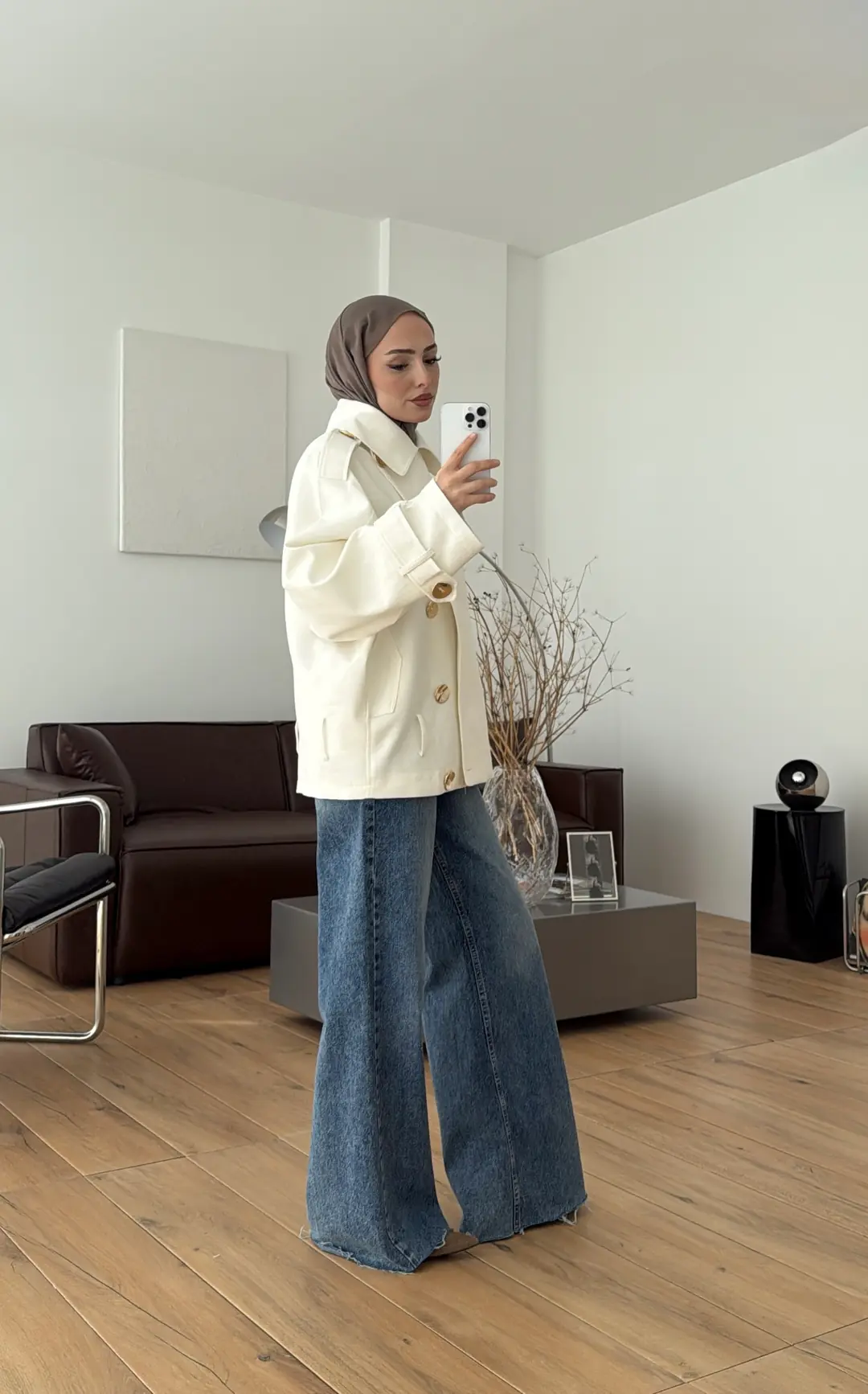 Kruvaze Trenç/Ceket Beyaz - Görsel 9