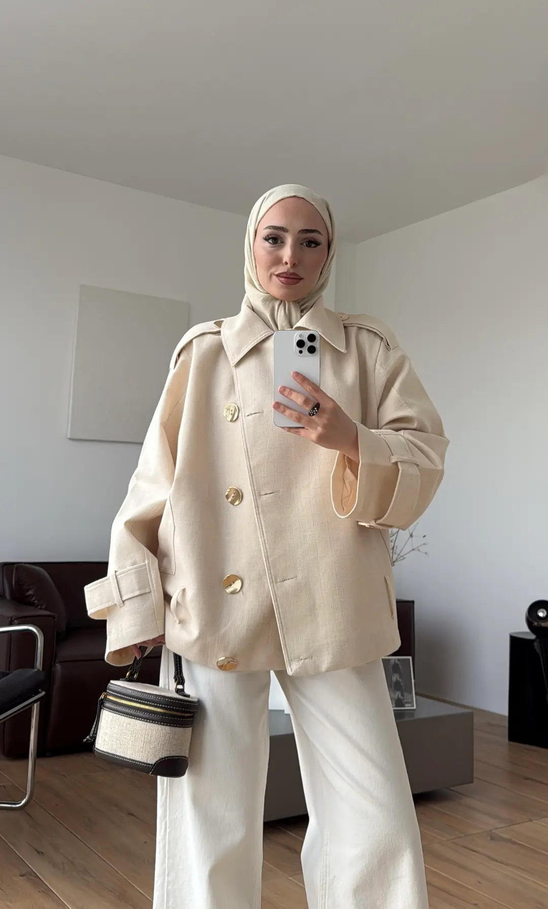 Kruvaze Trenç/Ceket Taş - Görsel 9