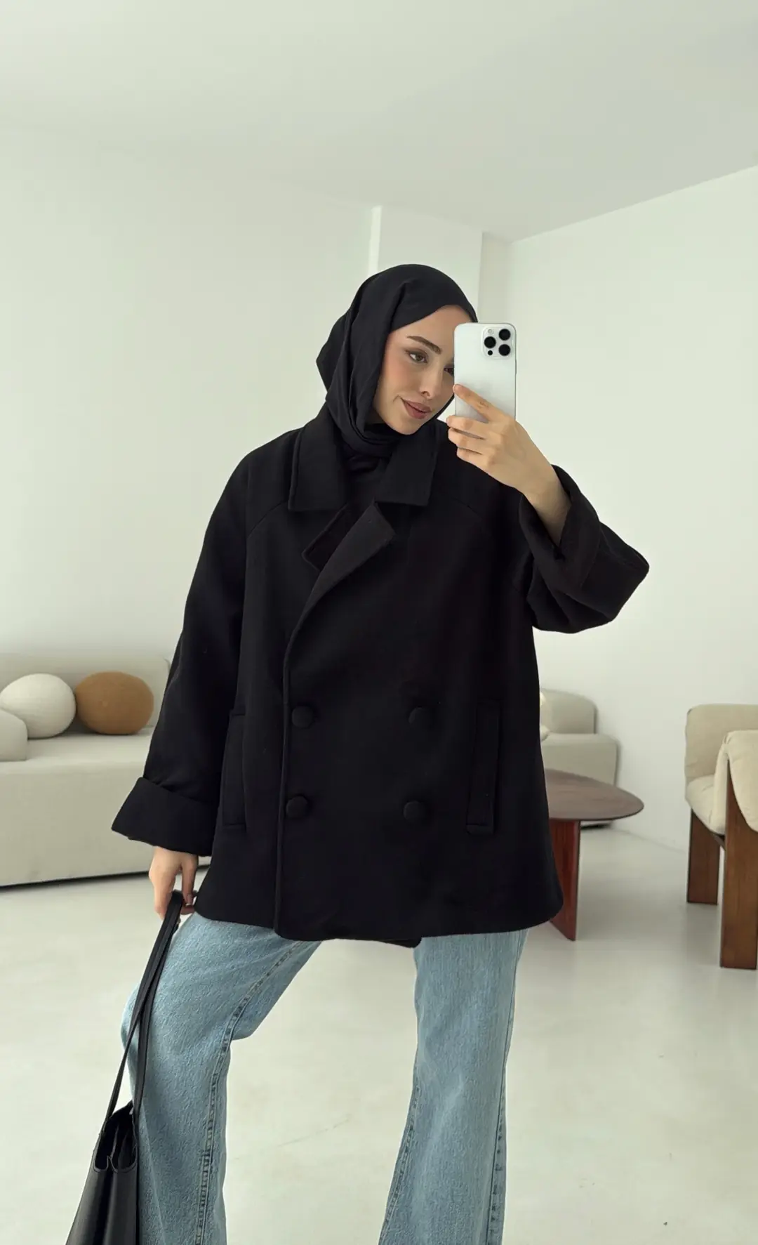 Kruvaze Yaka Kaşe Kaban - Görsel 6