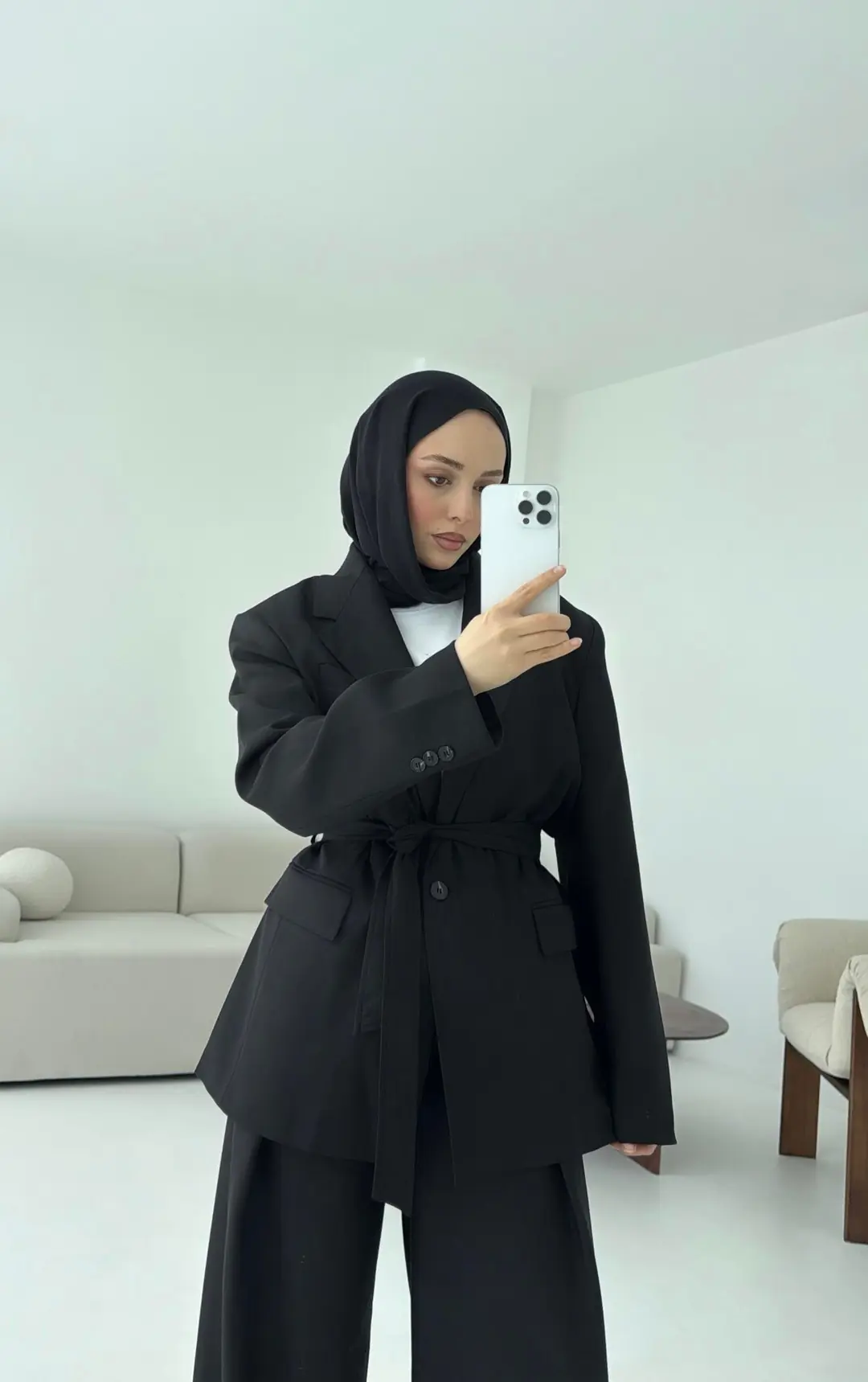 Kuşaklı Ceket Tasarım Pantolon Siyah - Görsel 4