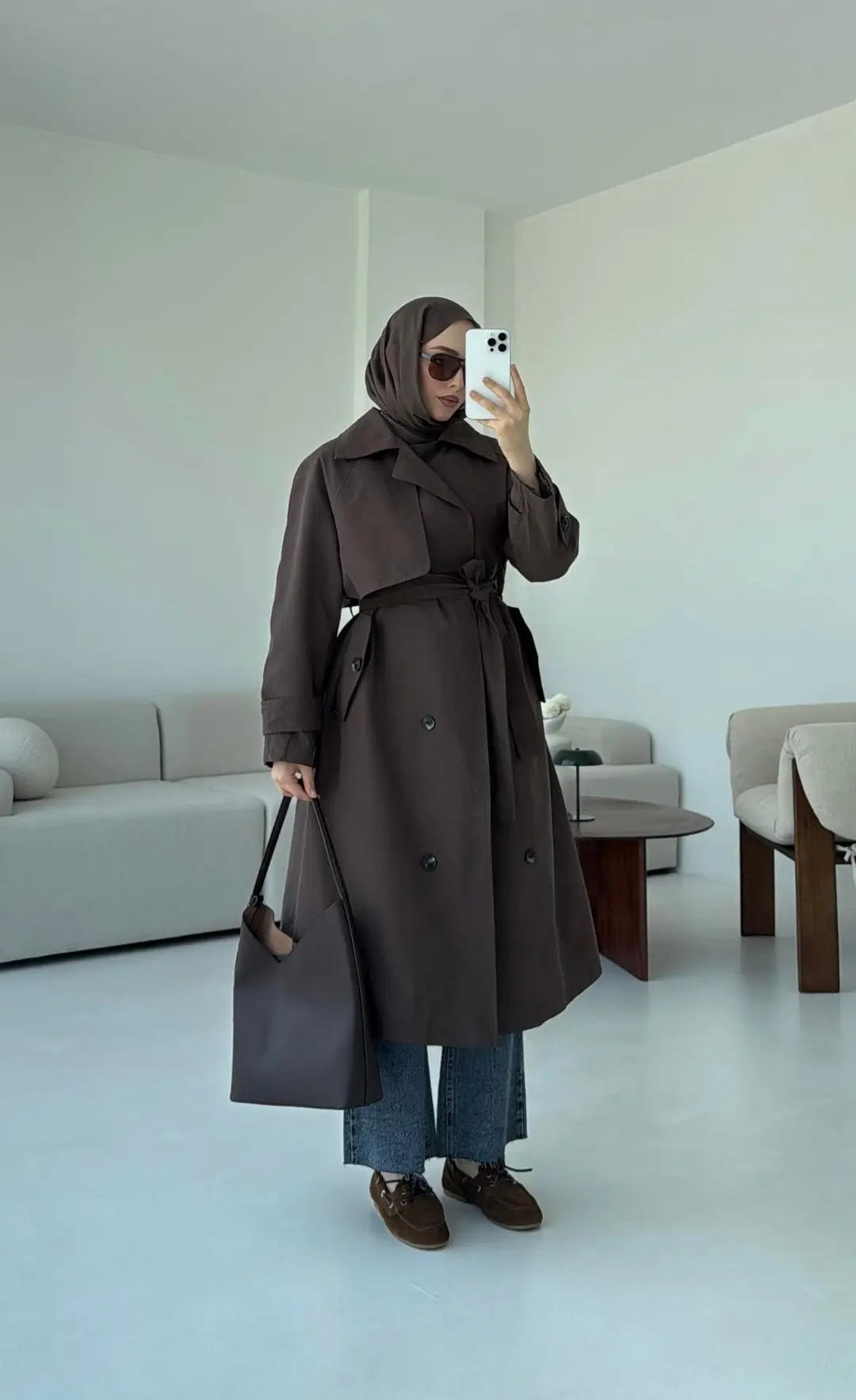 Kuşaklı Premium Trençkot Kahve - Görsel 10