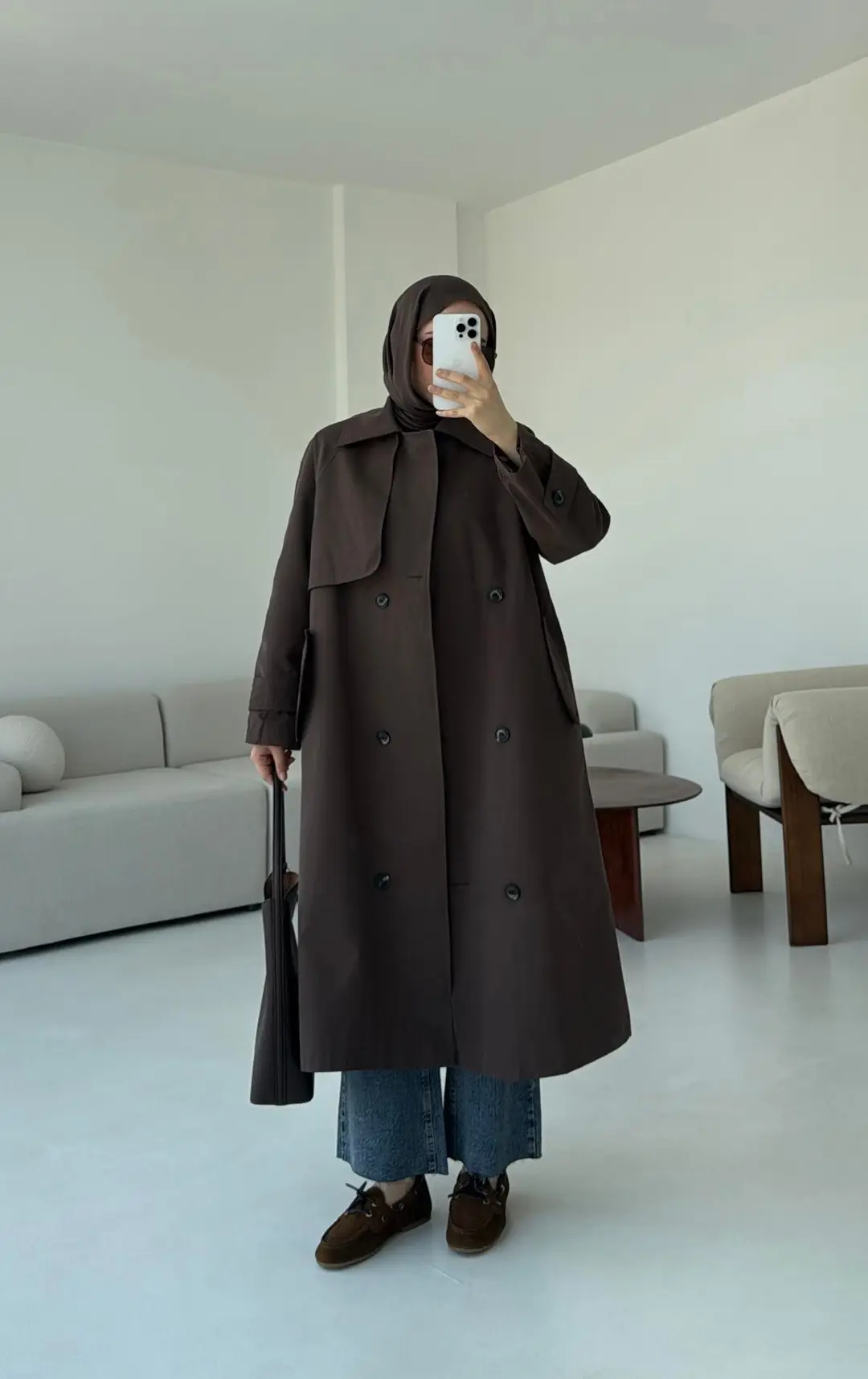 Kuşaklı Premium Trençkot Kahve - Görsel 2