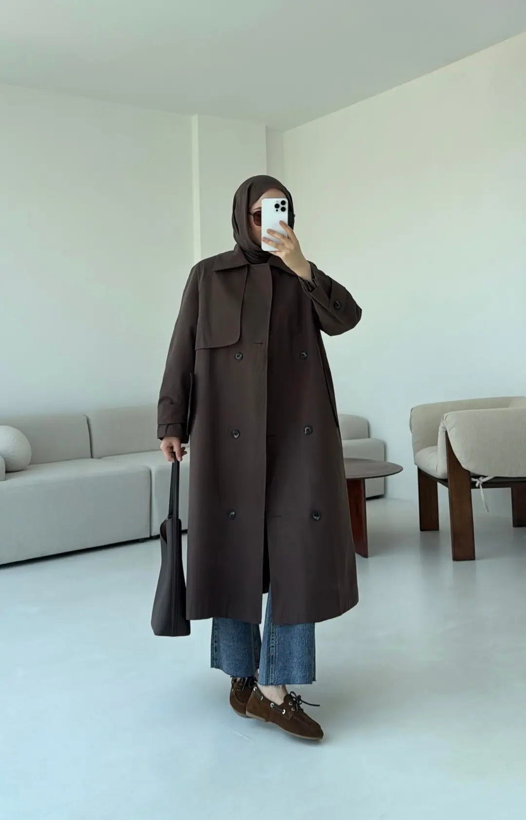 Kuşaklı Premium Trençkot Kahve - Görsel 4