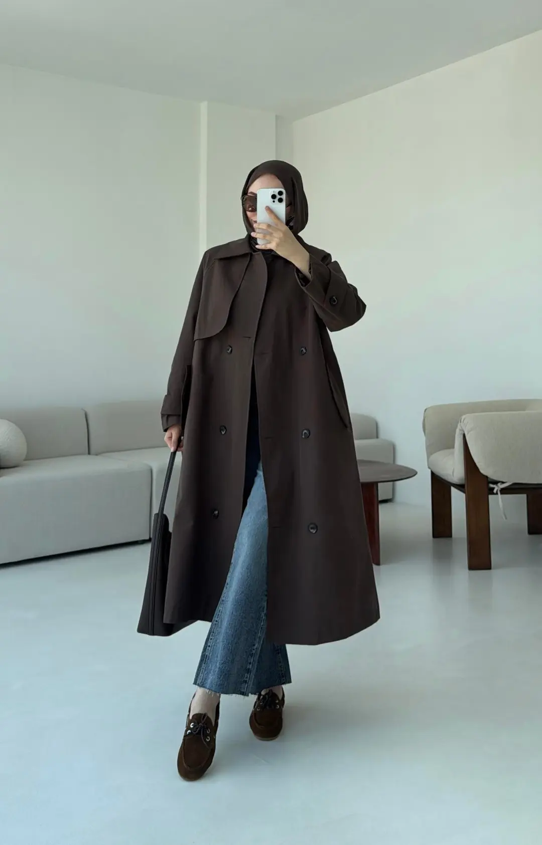 Kuşaklı Premium Trençkot Kahve - Görsel 8