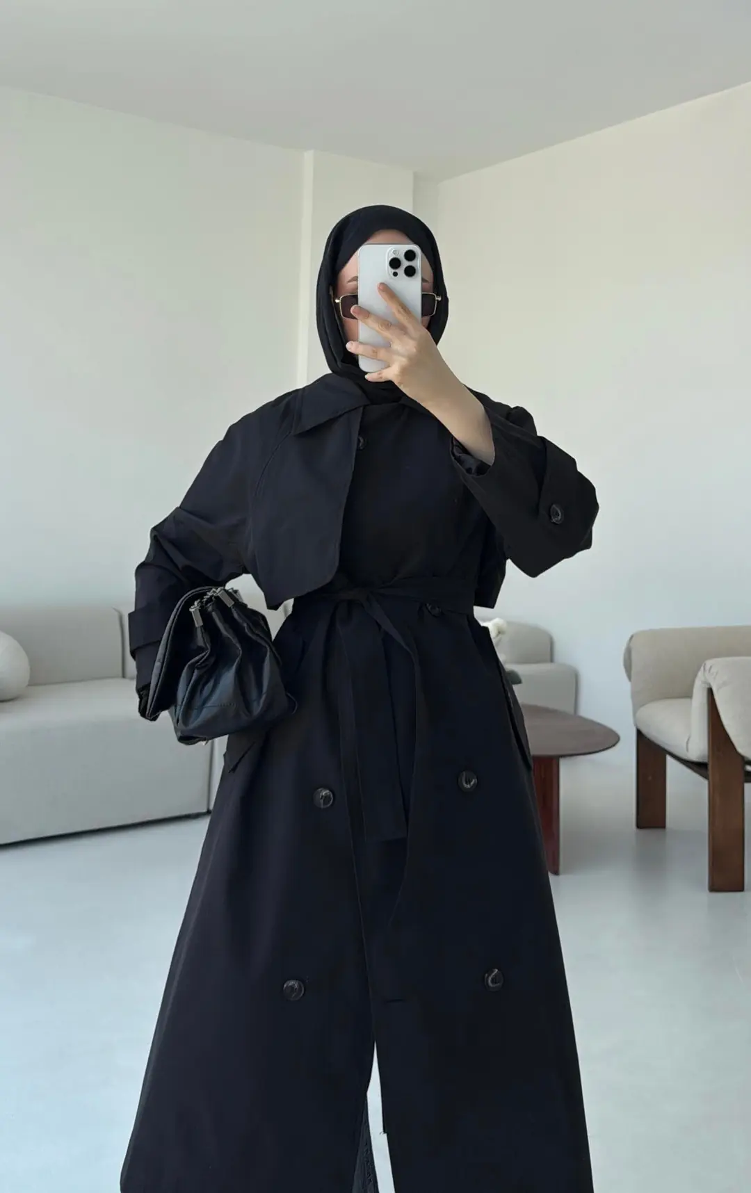 Kuşaklı Premium Trençkot Siyah - Görsel 4