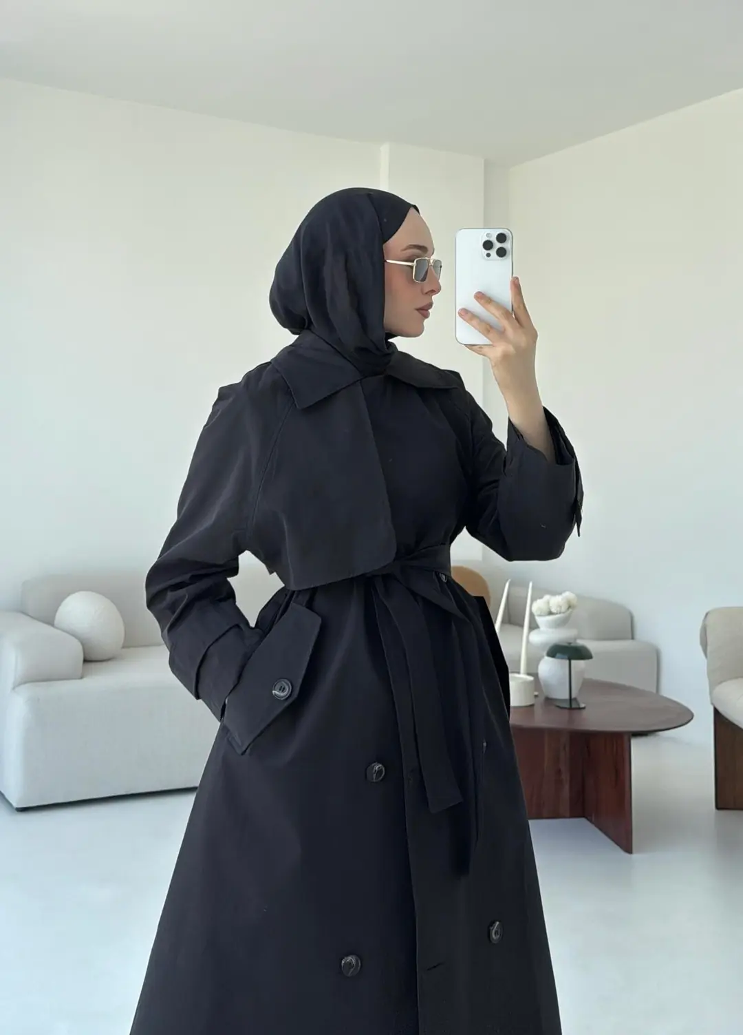 Kuşaklı Premium Trençkot Siyah - Görsel 6