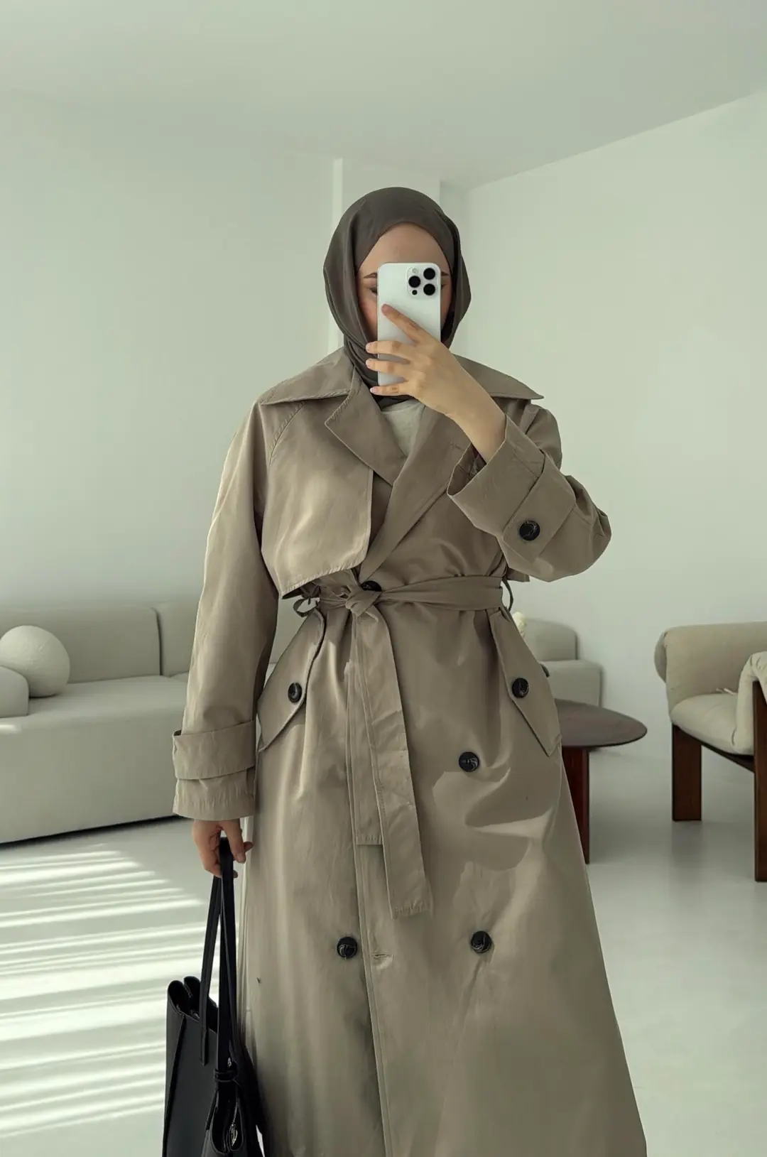 Kuşaklı Premium Trençkot Vizon