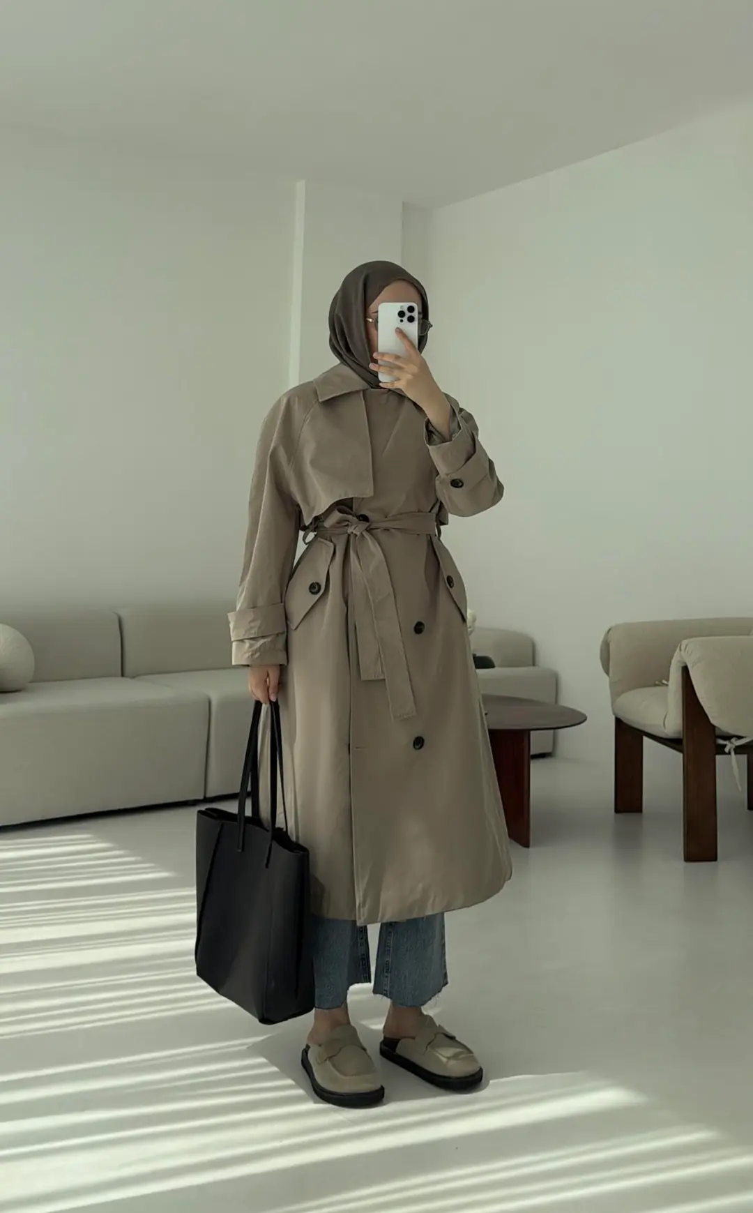 Kuşaklı Premium Trençkot Vizon - Görsel 2