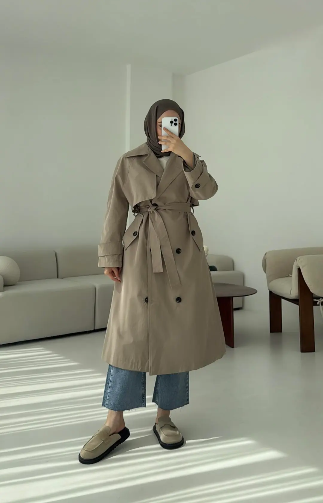 Kuşaklı Premium Trençkot Vizon - Görsel 6