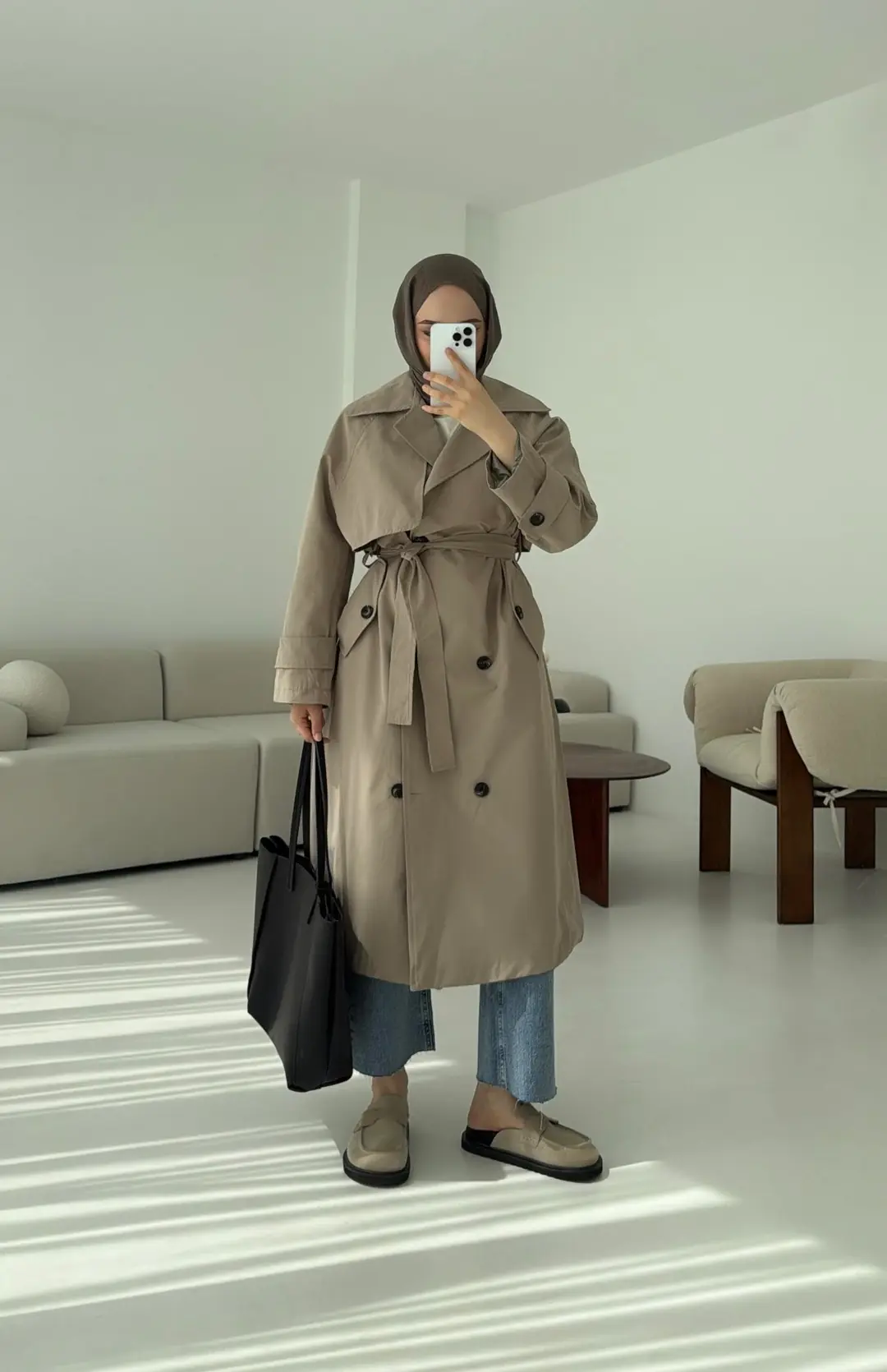 Kuşaklı Premium Trençkot Vizon - Görsel 7