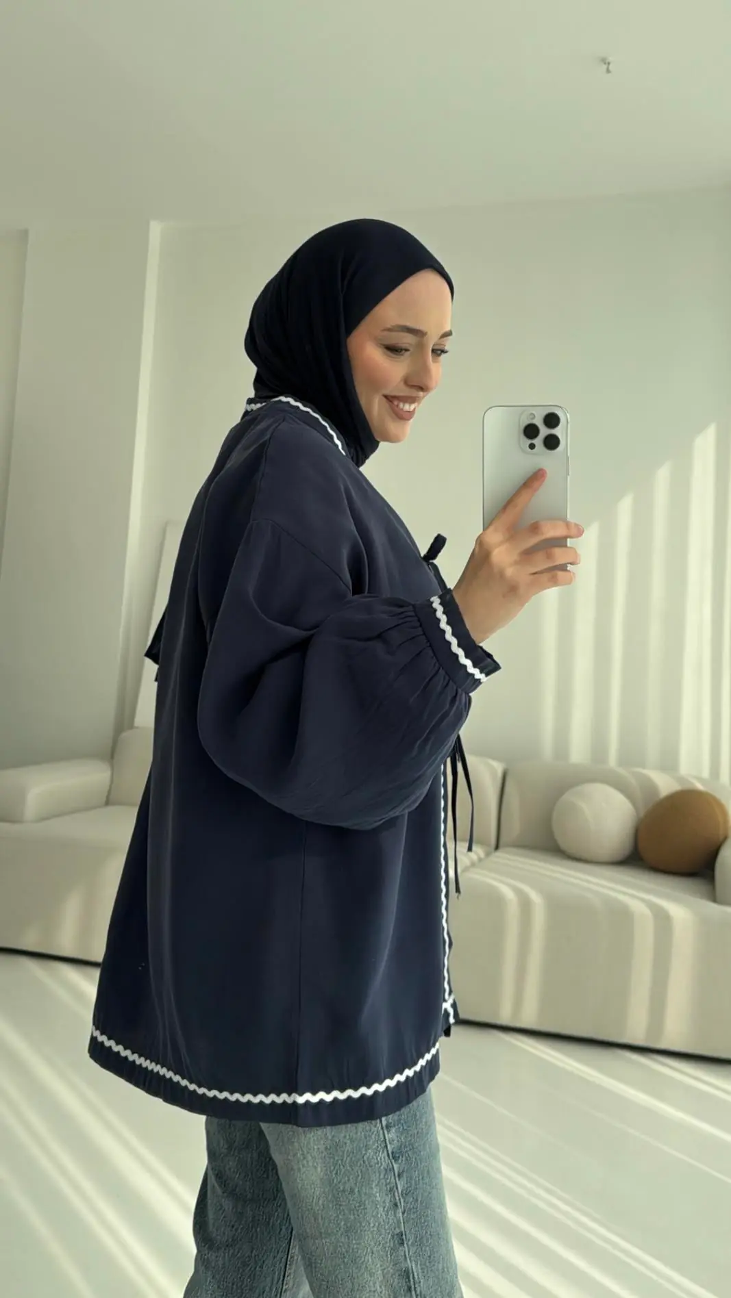 Lacivert Bağlamalı Dantel Detay Kimono - Görsel 2