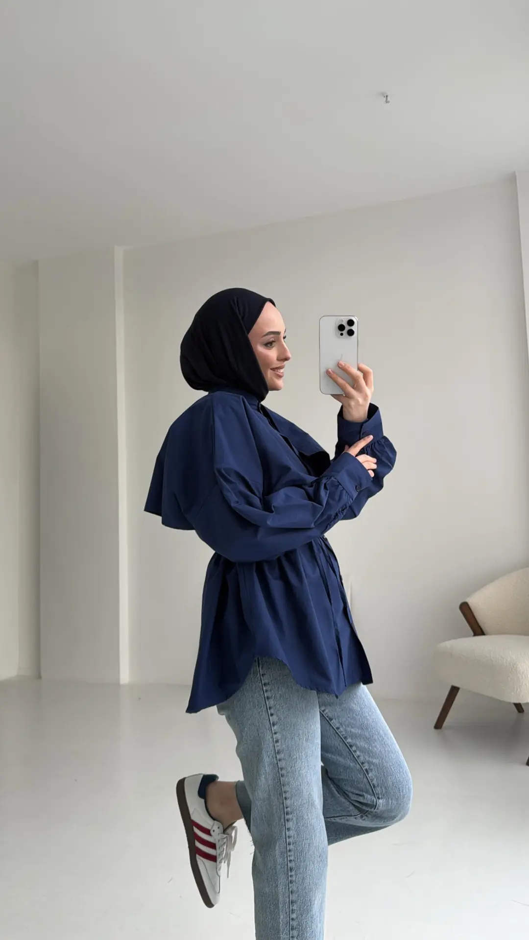 Lacivert Bağlamalı Gömlek - Görsel 4