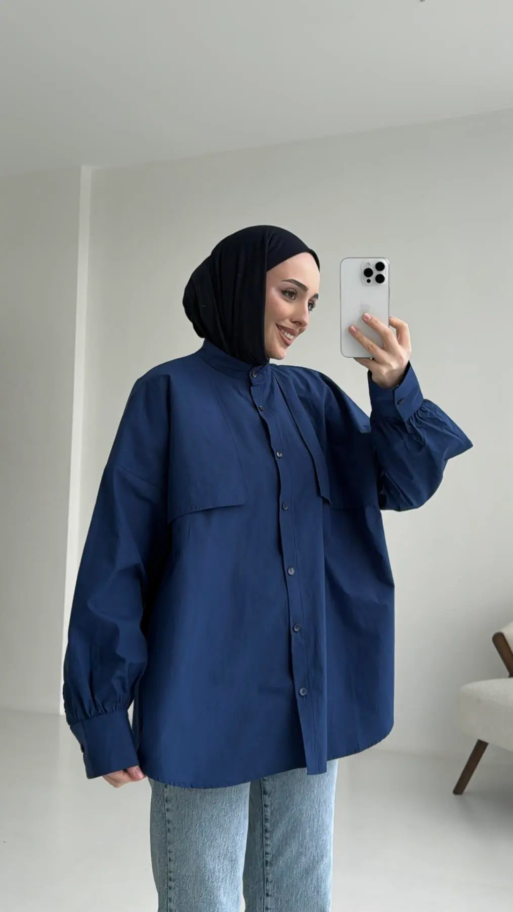 Lacivert Bağlamalı Gömlek - Görsel 6