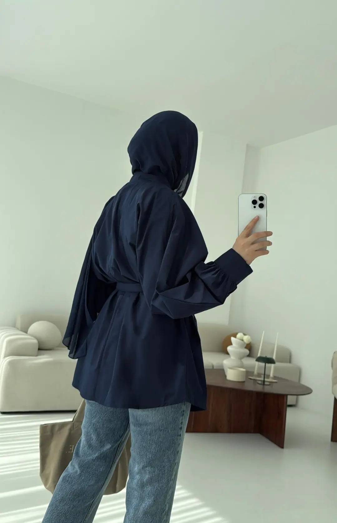 Lacivert Balon Kol Bağlamalı Gömlek - Görsel 2