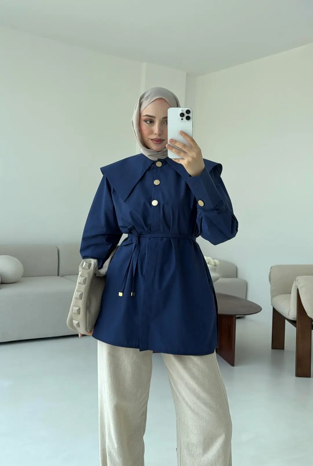 Lacivert Bebe Yaka Gömlek - Görsel 5