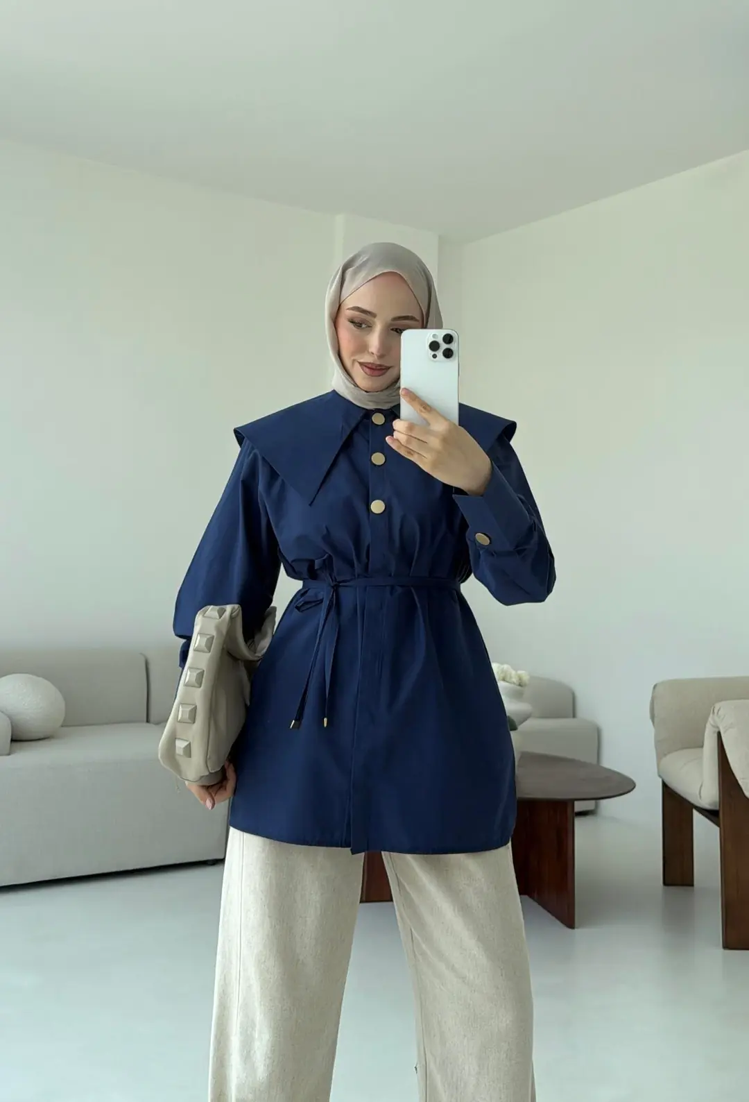 Lacivert Bebe Yaka Gömlek - Görsel 6