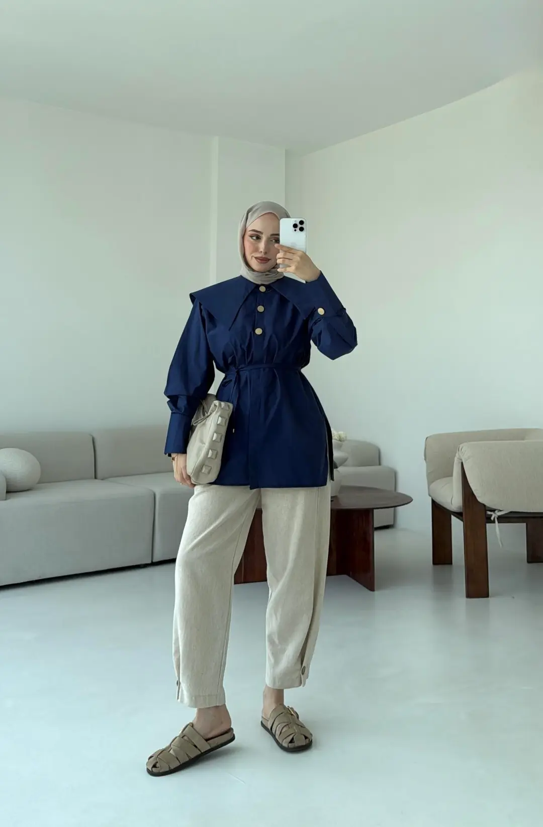 Lacivert Bebe Yaka Gömlek - Görsel 8