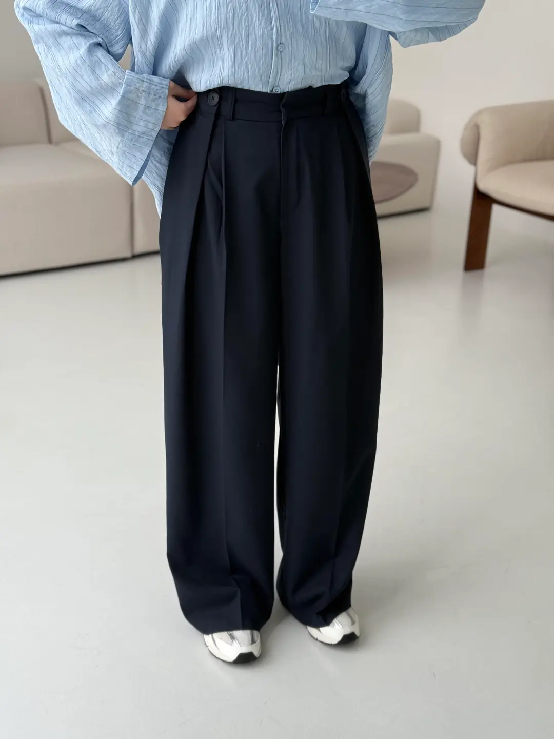 Lacivert Bel Detay Palazzo Pantolon