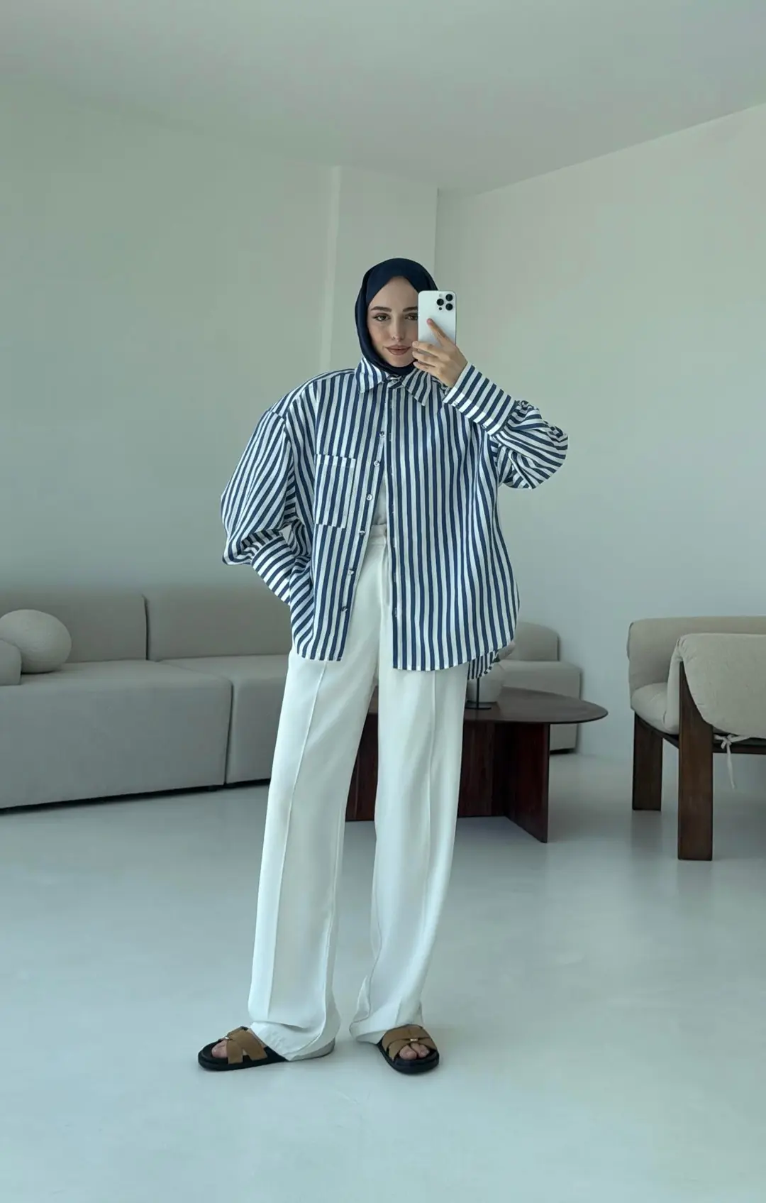 Lacivert Beyaz Çizgili Gömlek - Görsel 4