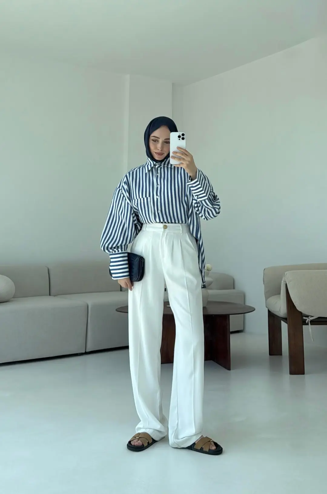 Lacivert Beyaz Çizgili Gömlek - Görsel 5