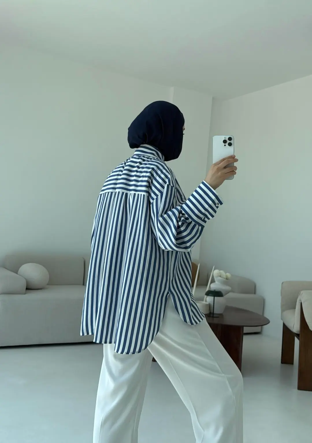 Lacivert Beyaz Çizgili Gömlek - Görsel 6