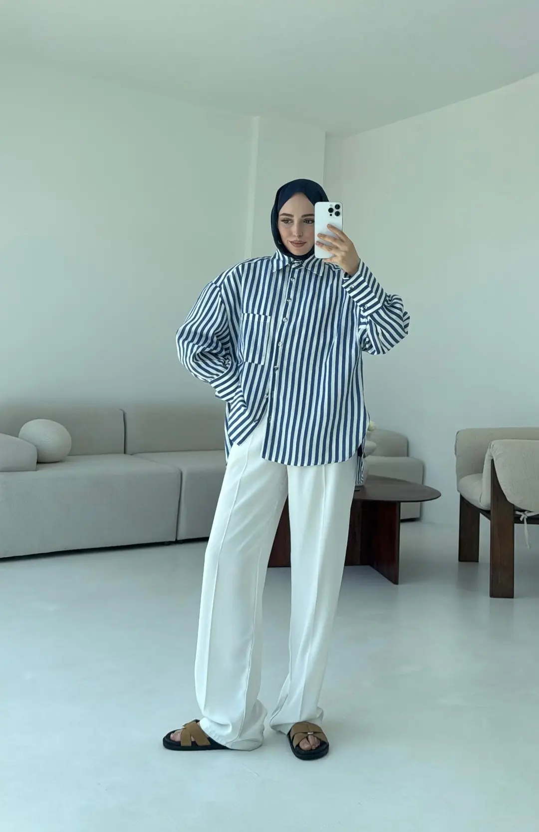 Lacivert Beyaz Çizgili Gömlek - Görsel 7