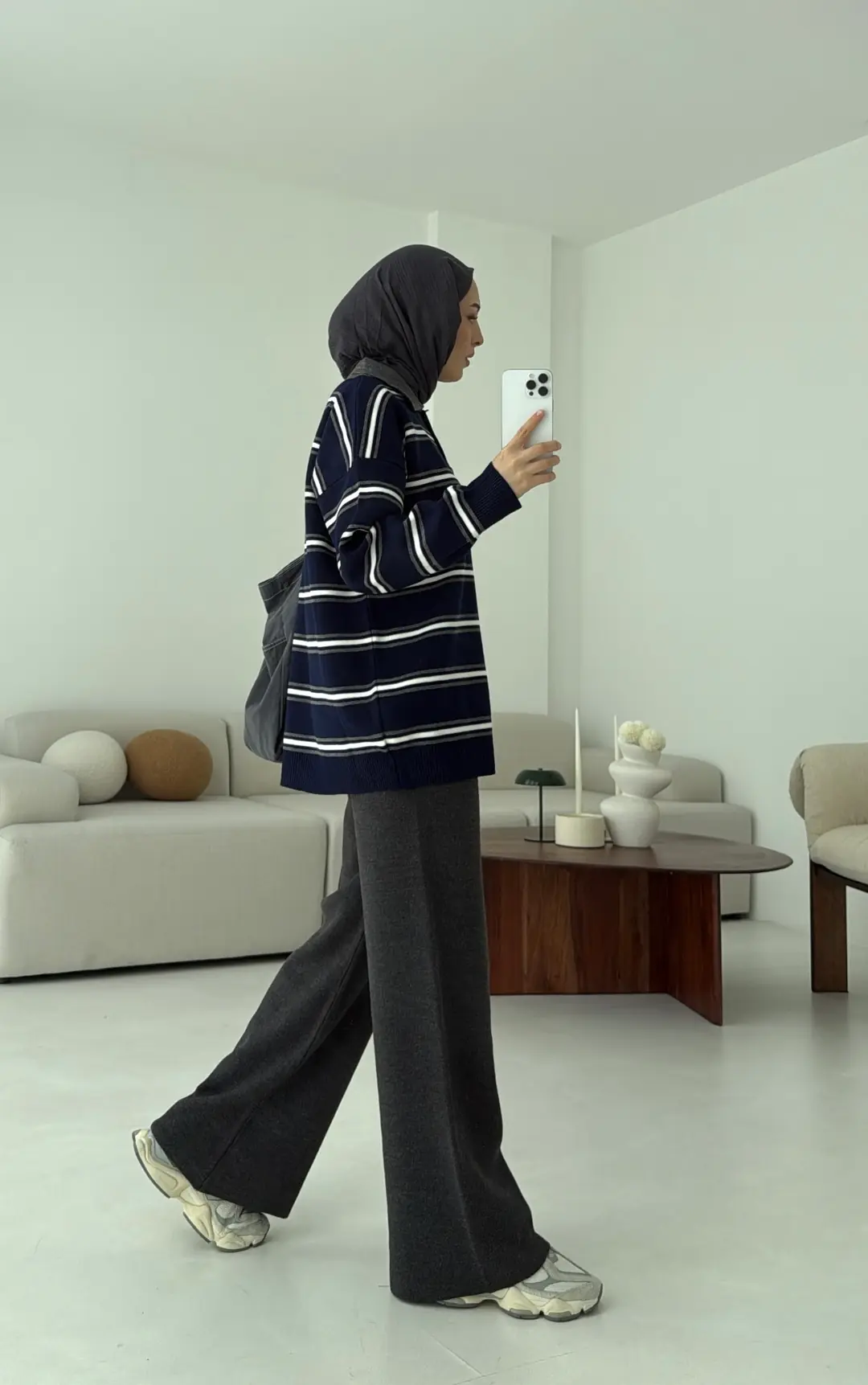 Lacivert Çizgili Polo Yaka Triko Kazak - Görsel 3