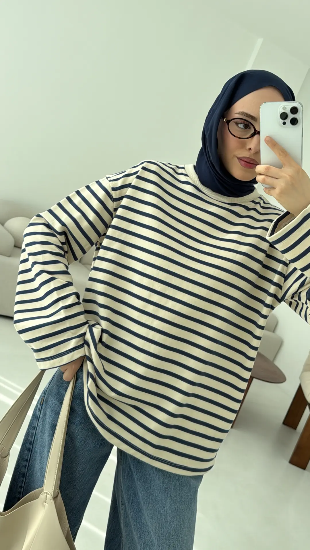 Lacivert Çizgili Sweat - Görsel 10