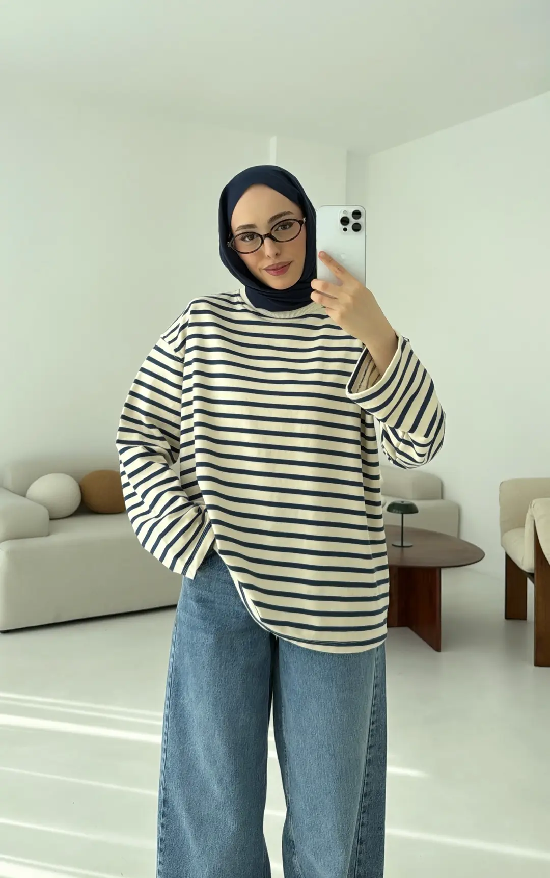 Lacivert Çizgili Sweat - Görsel 12