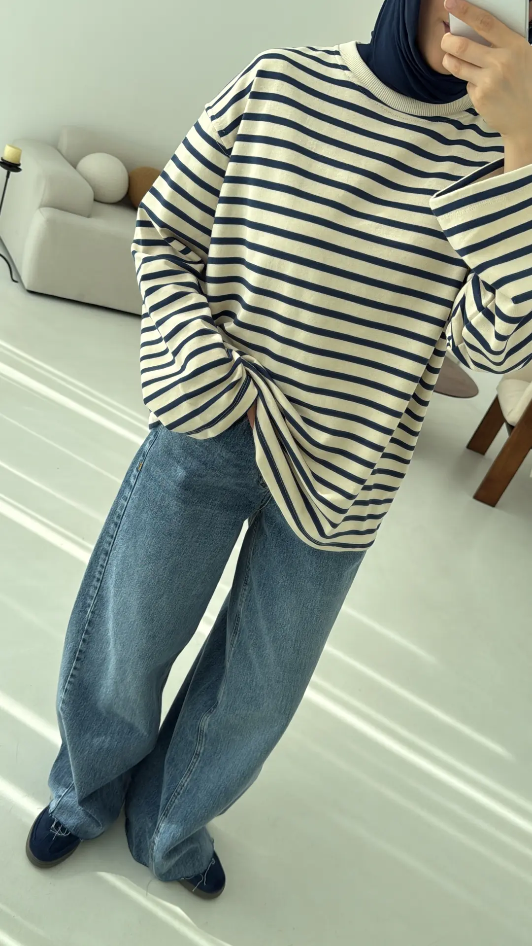 Lacivert Çizgili Sweat - Görsel 19