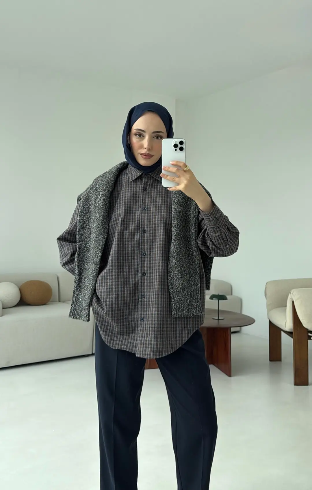 Lacivert Geçişli Ekose Gömlek - Görsel 2