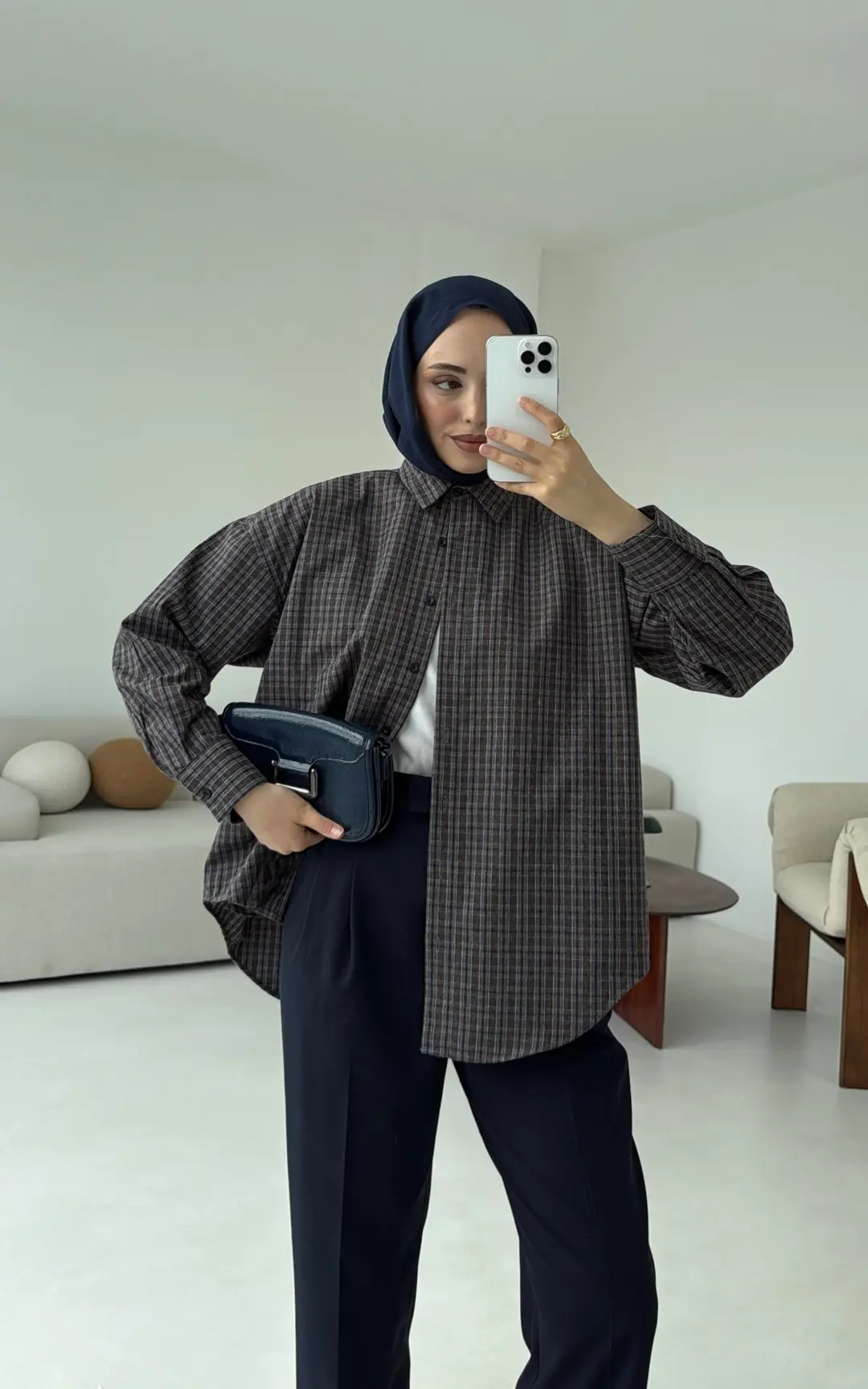 Lacivert Geçişli Ekose Gömlek - Görsel 6