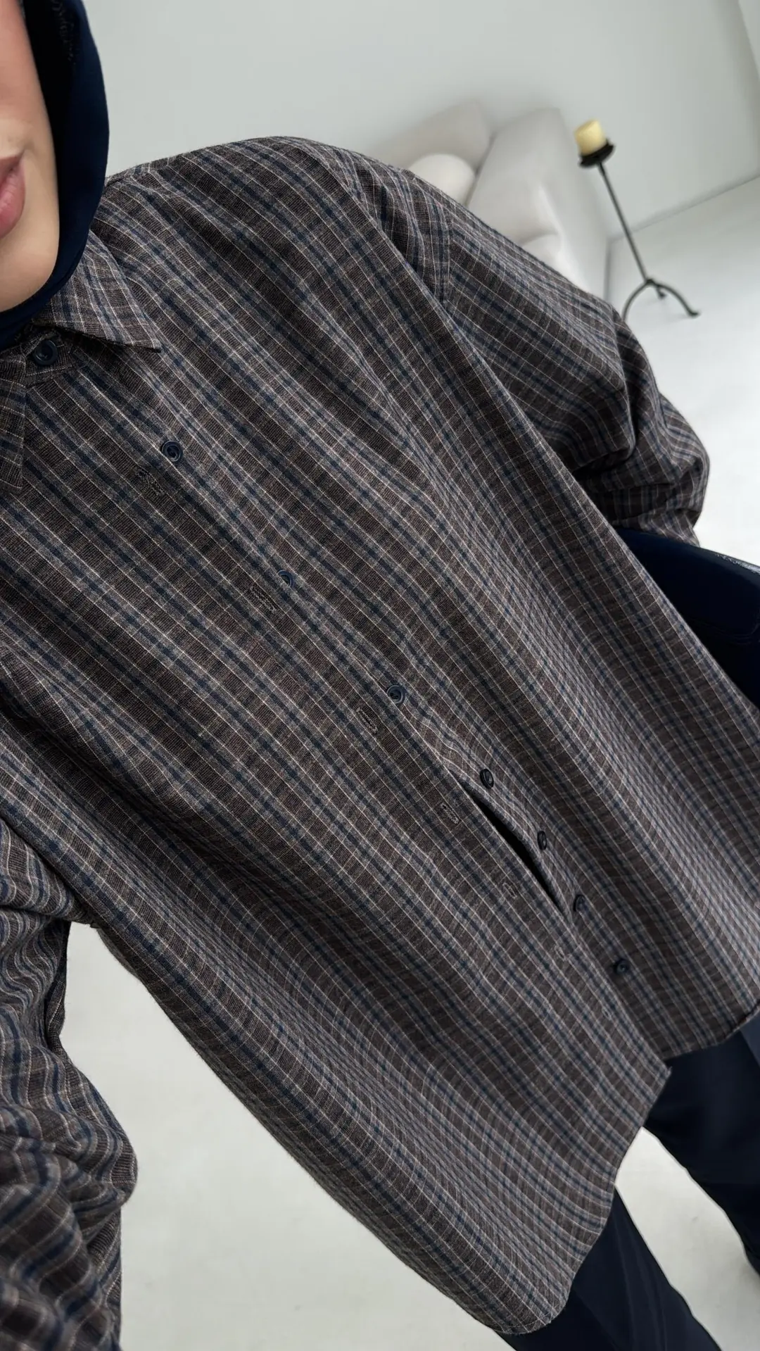 Lacivert Geçişli Ekose Gömlek - Görsel 8
