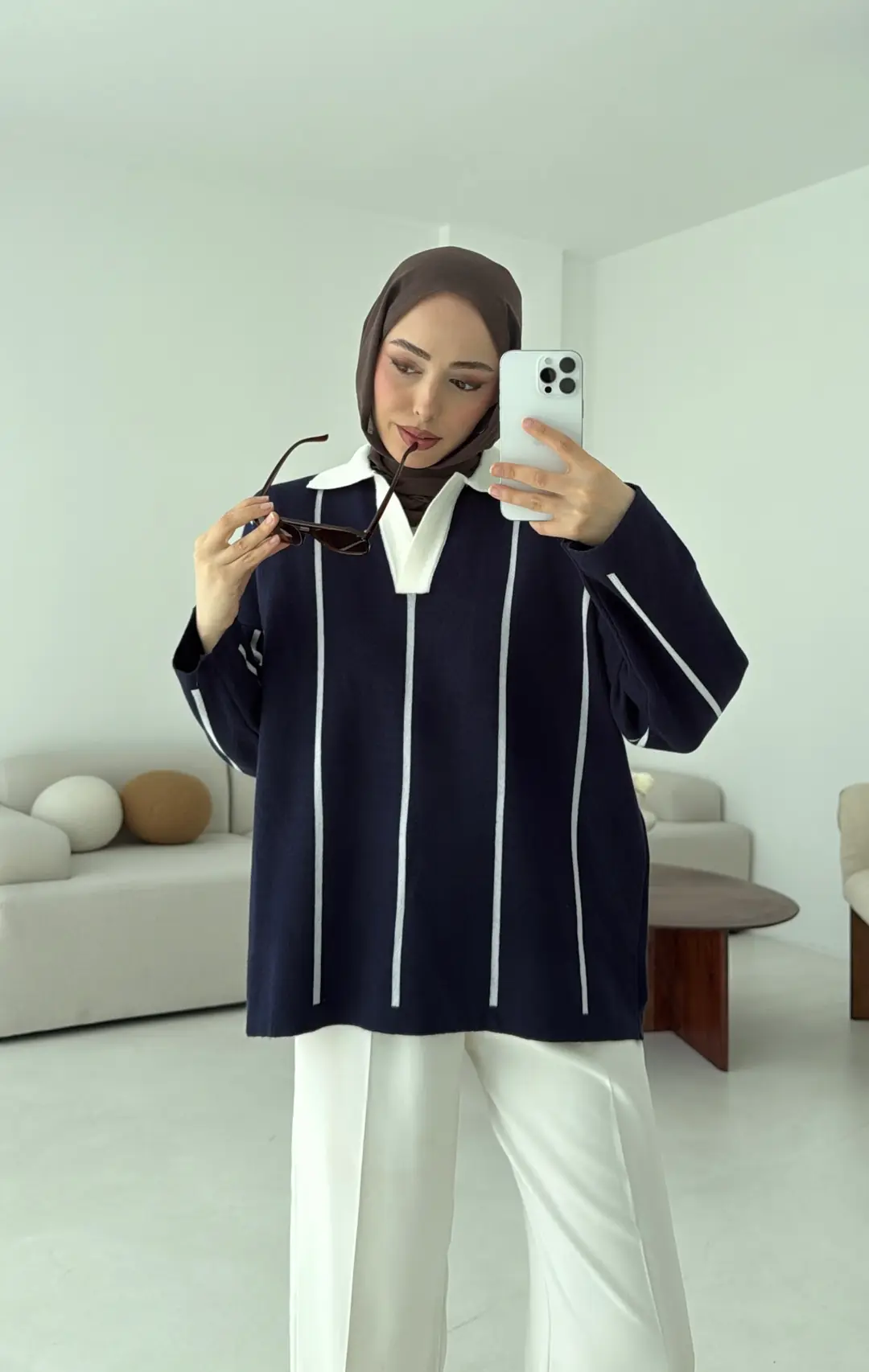 Lacivert-Kemik Polo Yaka Triko