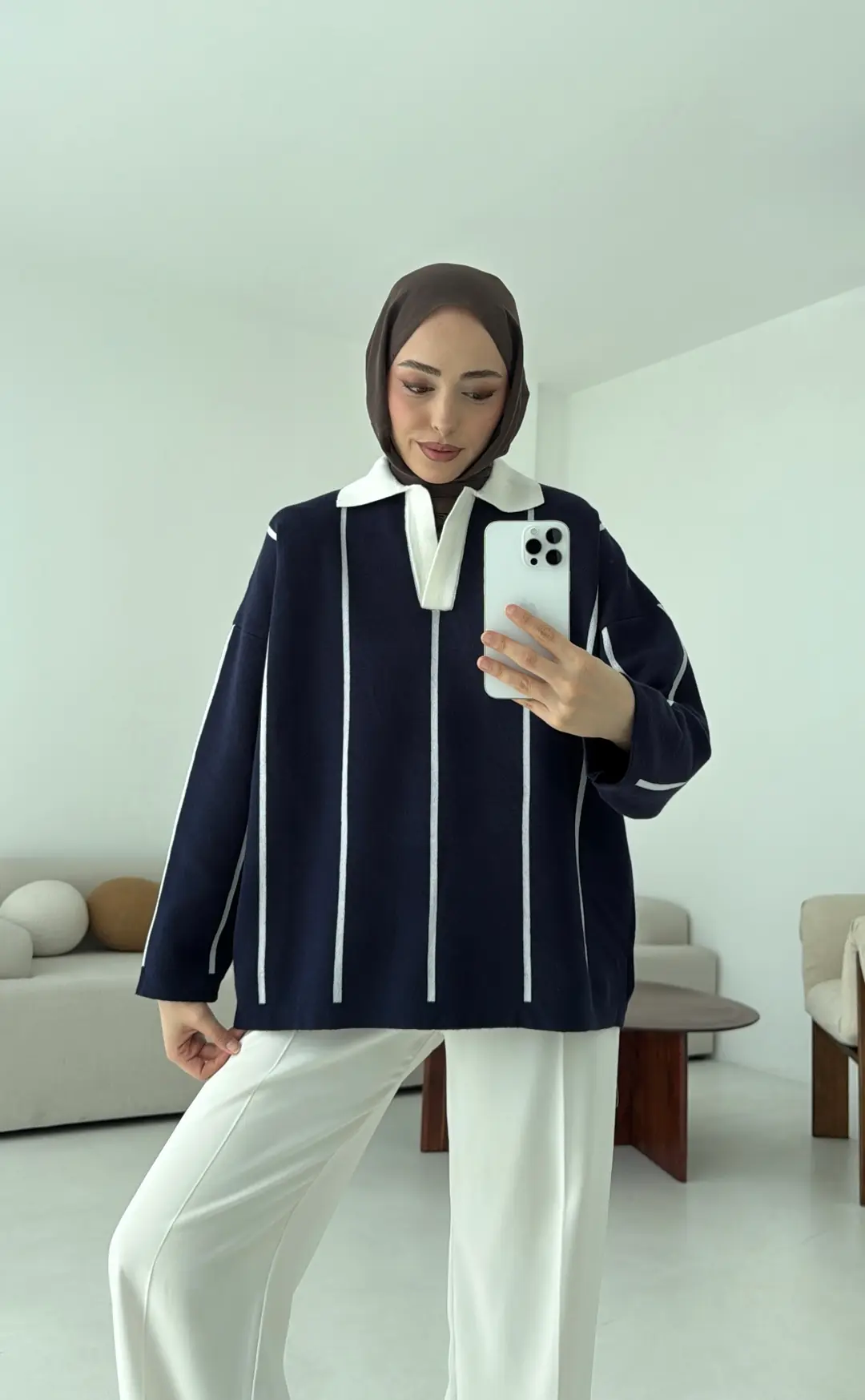 Lacivert-Kemik Polo Yaka Triko - Görsel 6