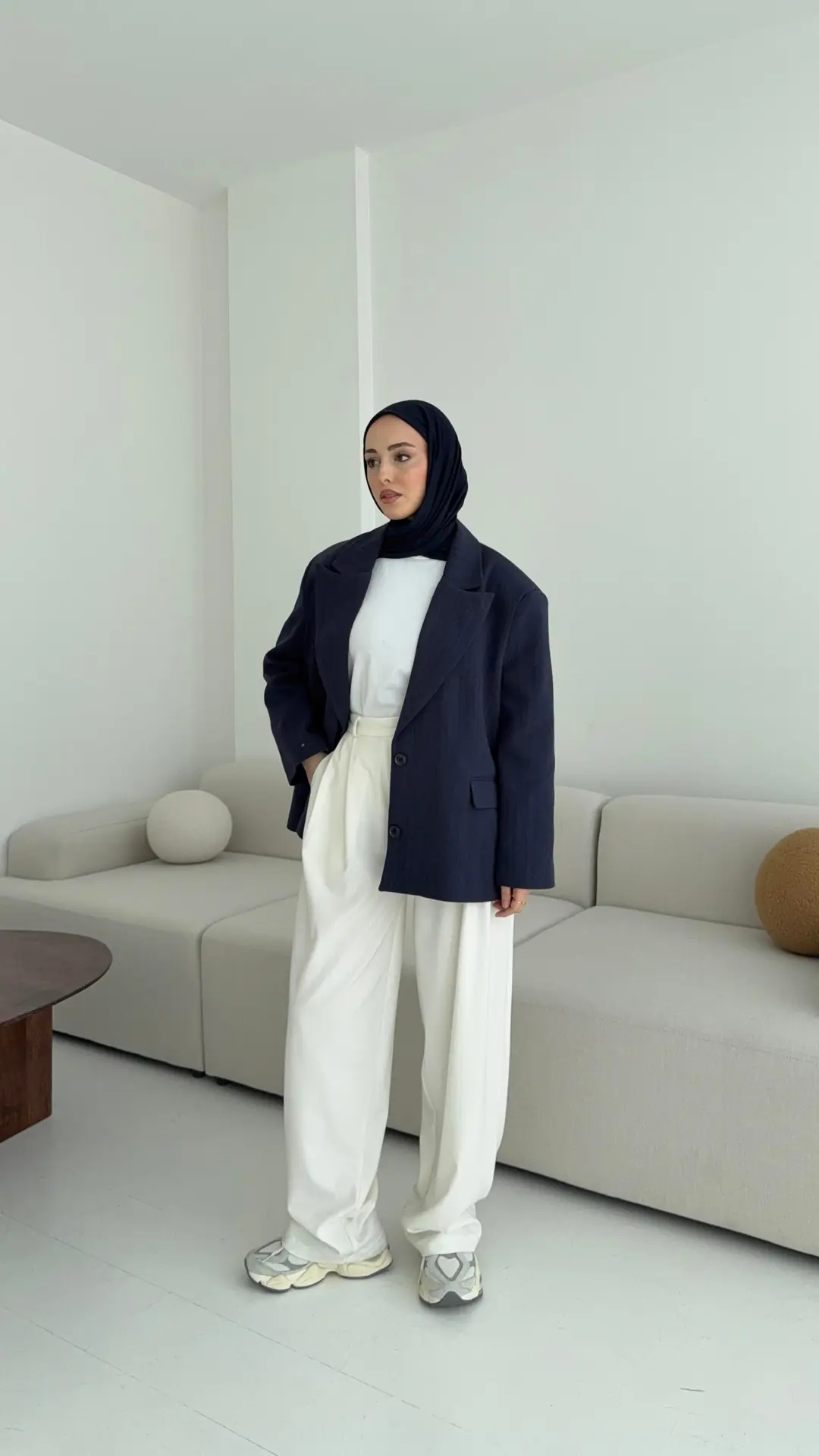 Lacivert Keten Oversize Blazer Ceket - Görsel 7