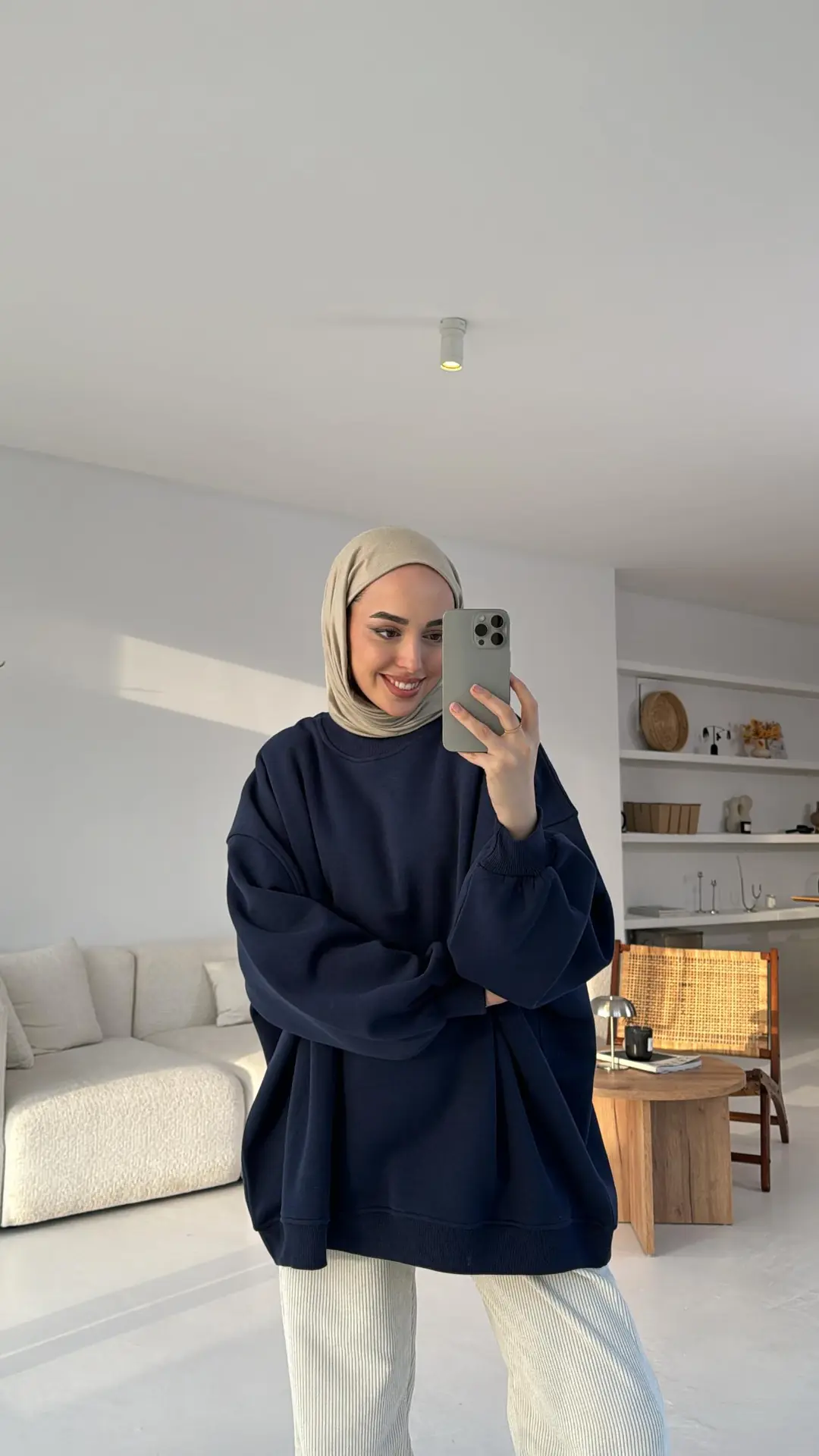 Lacivert Oversize Üç İplik Sweatshirt - Görsel 3