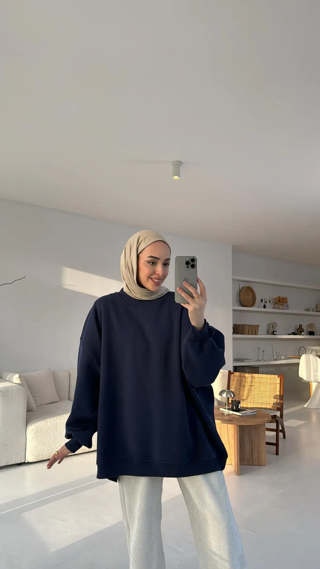 Lacivert Oversize Üç İplik Sweatshirt - Görsel 4