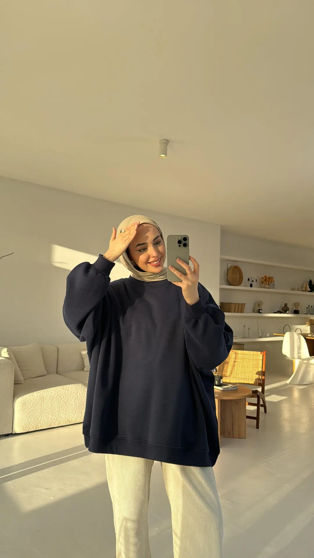 Lacivert Oversize Üç İplik Sweatshirt - Görsel 5